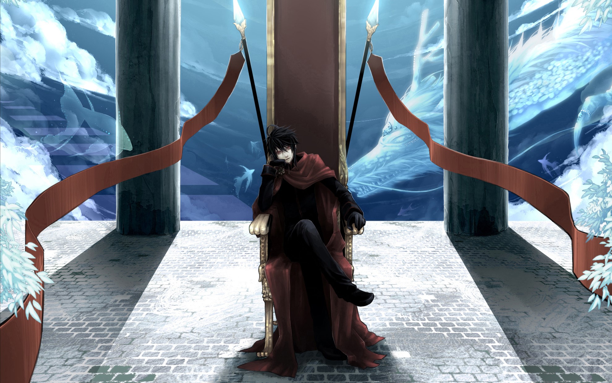 Man in red cape on throne HD Wallpaper