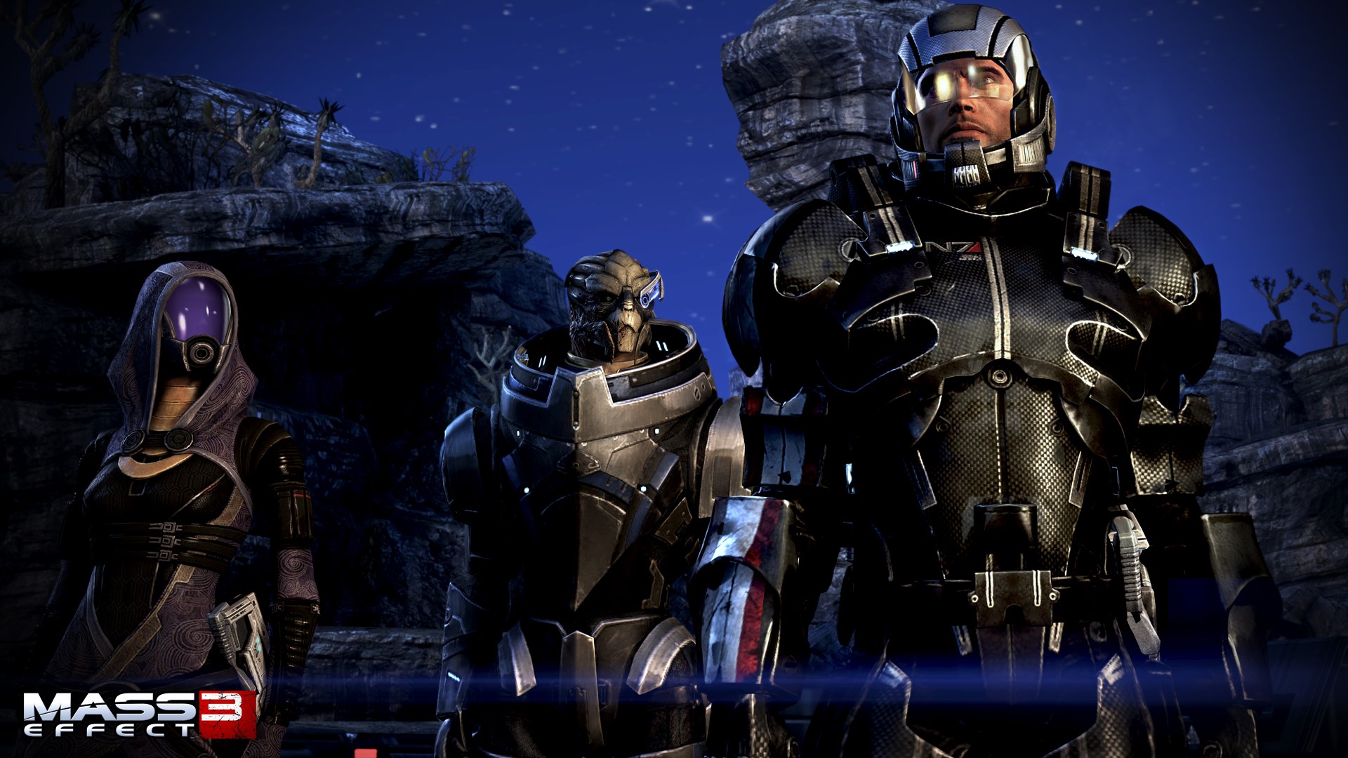 Mass Effect 3 characters on a rocky planet HD Wallpaper