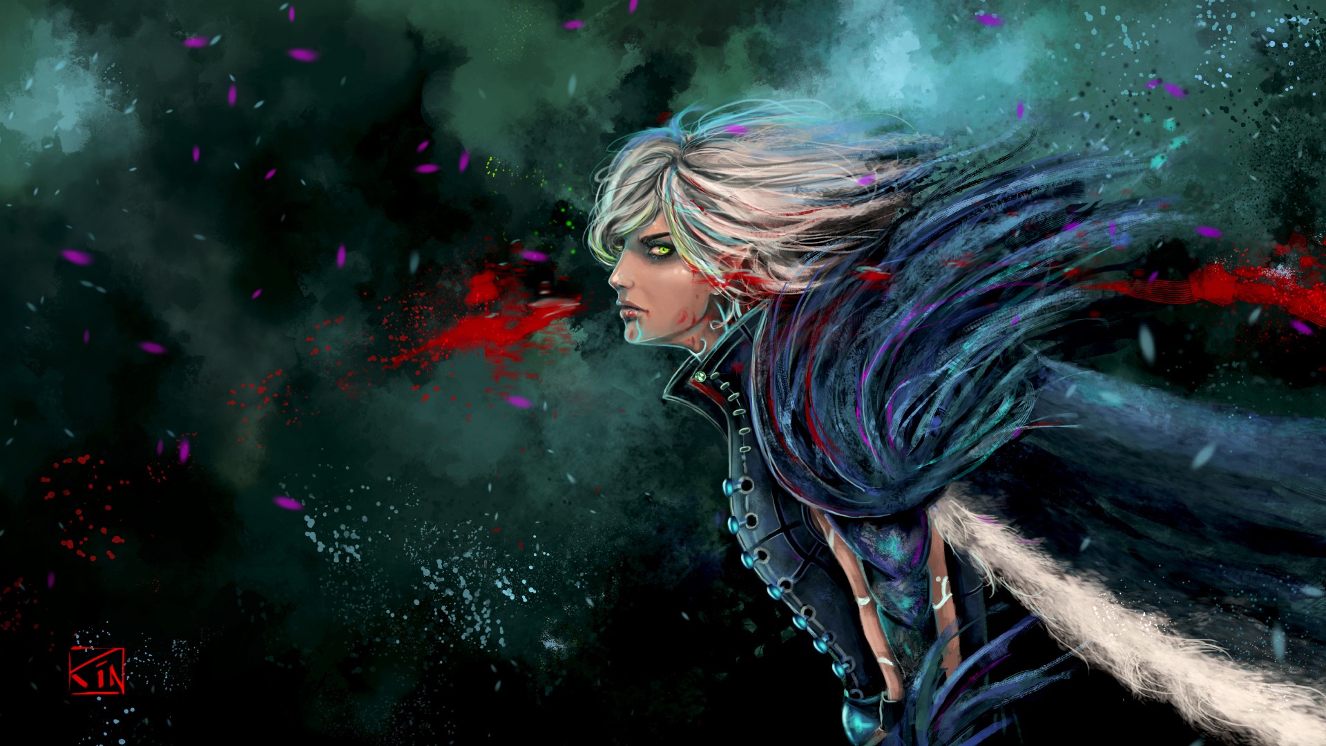 Character from Dragon Age with white hair and dark armor HD Wallpaper