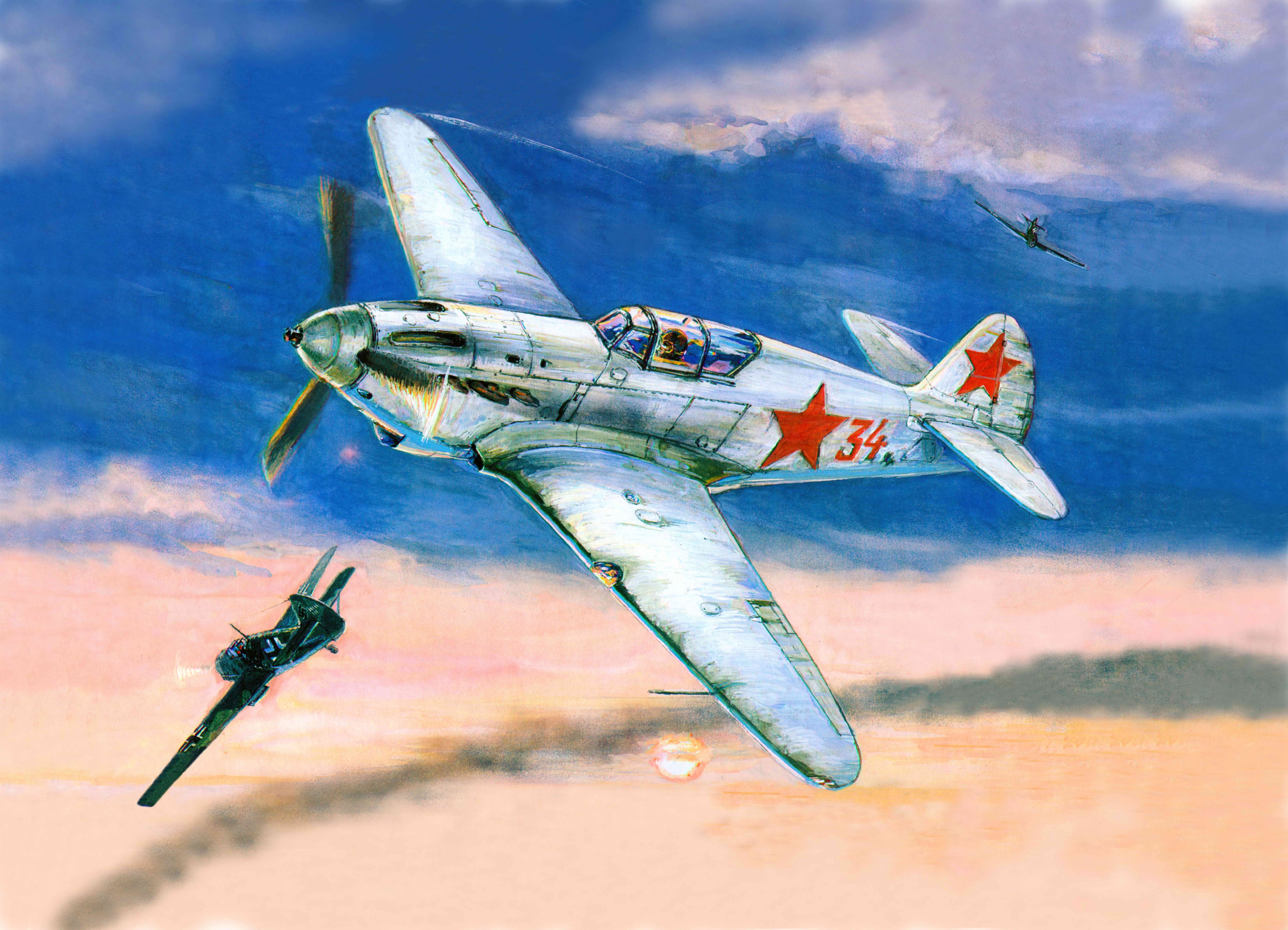 Soviet Fighter Planes in Combat HD Wallpaper