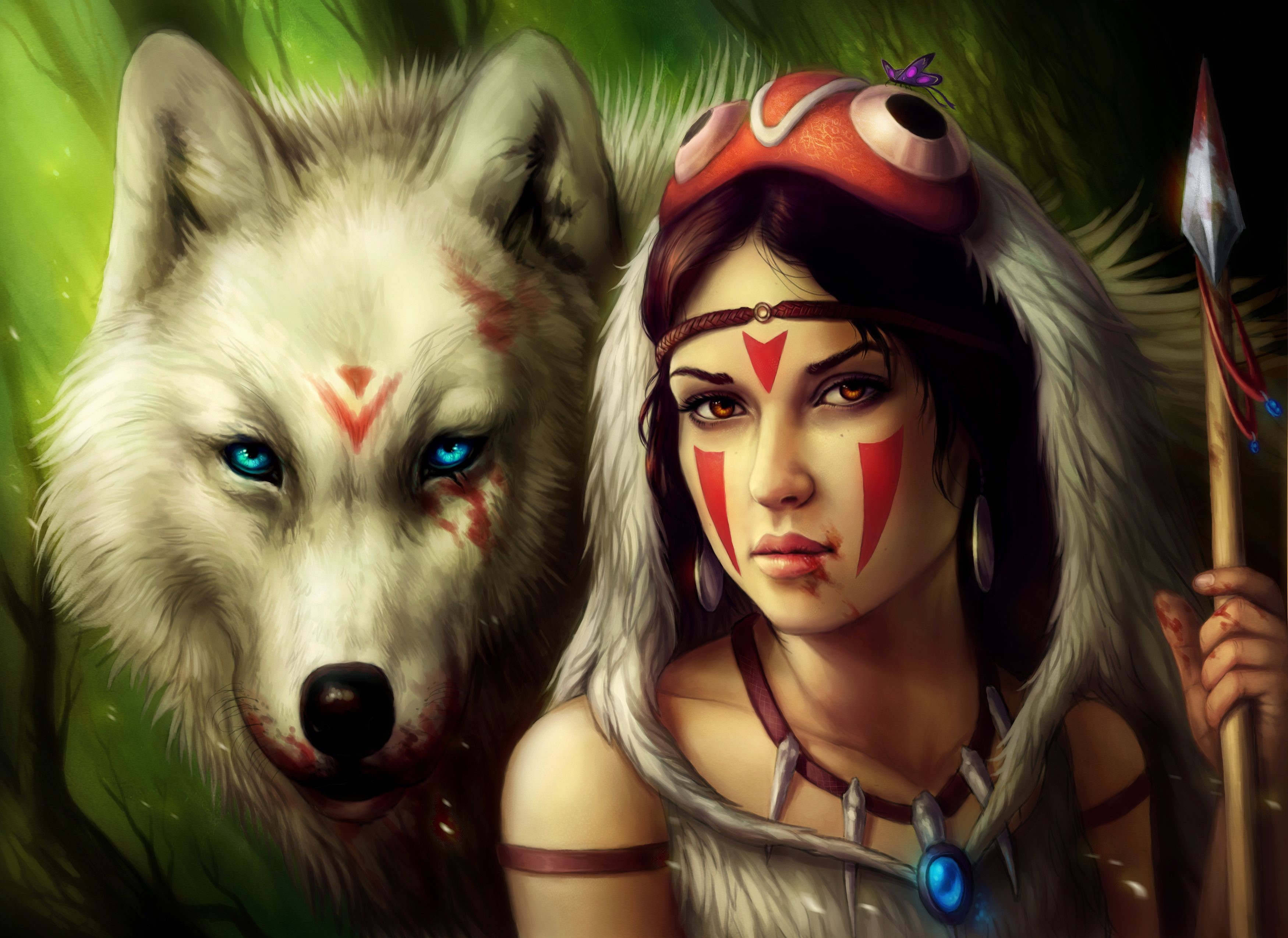 Princess Mononoke and Moro the wolf god HD Wallpaper