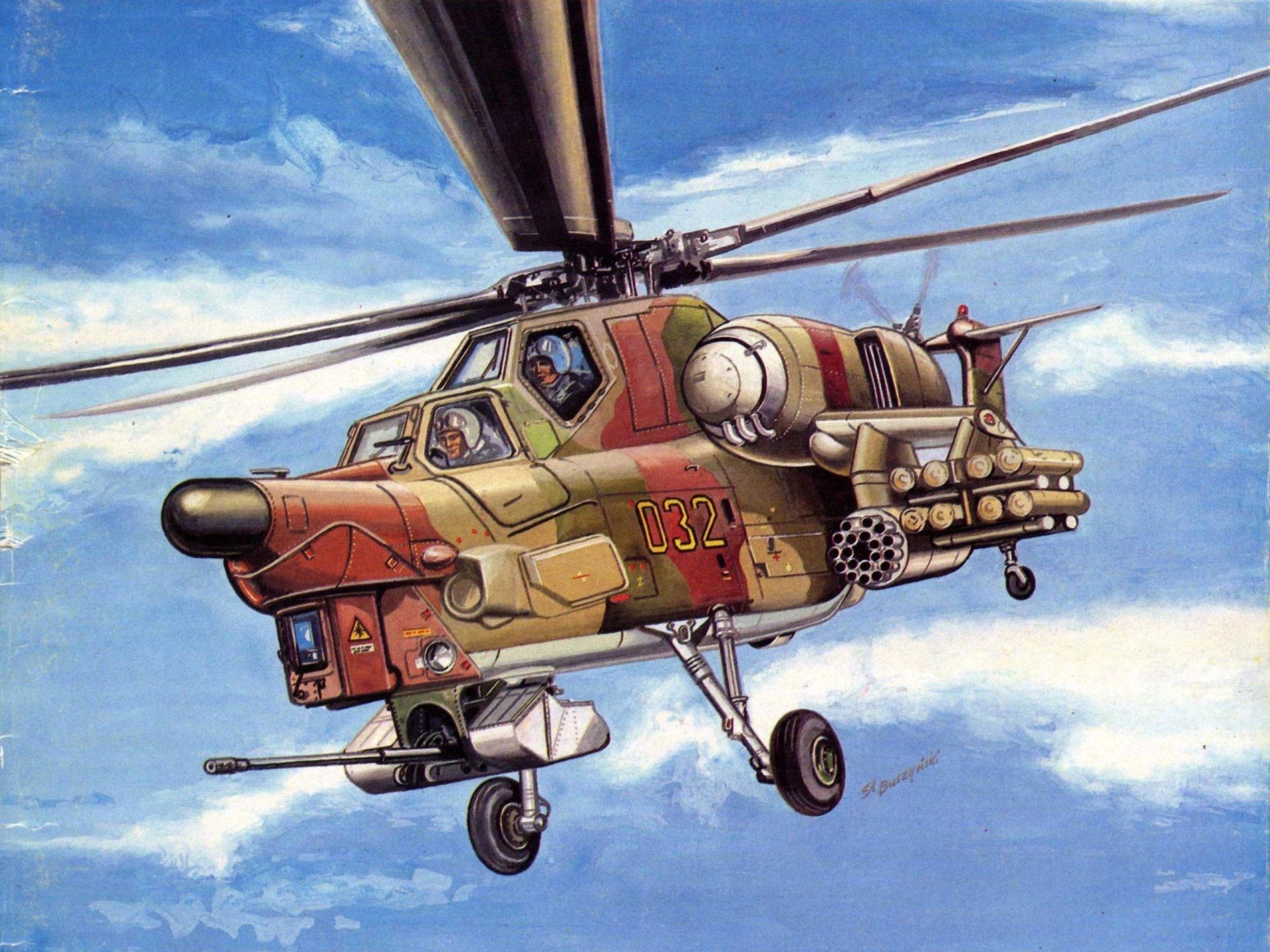 Camouflaged Attack Helicopter in Flight HD Wallpaper