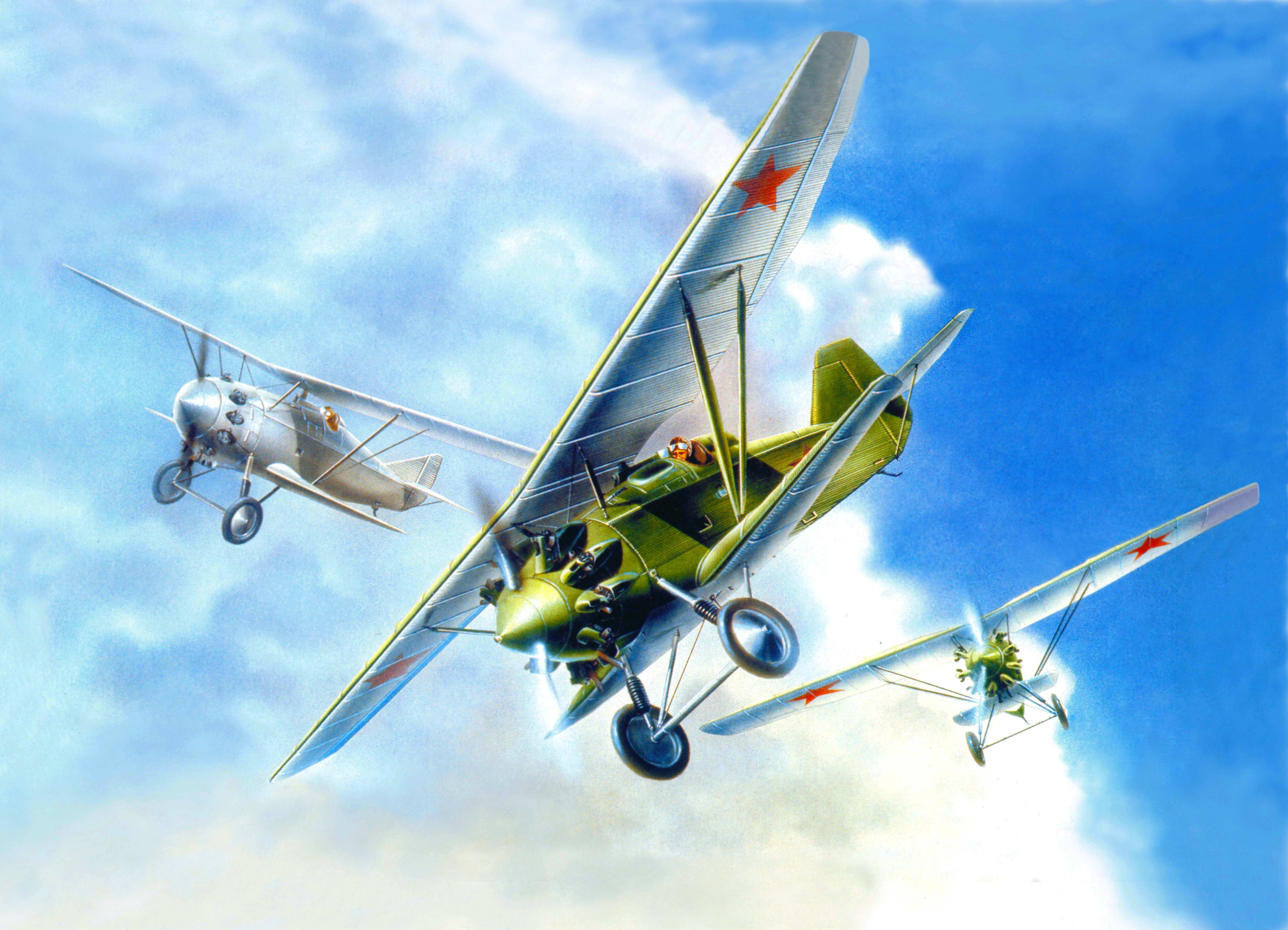 Three biplanes flying in the sky HD Wallpaper
