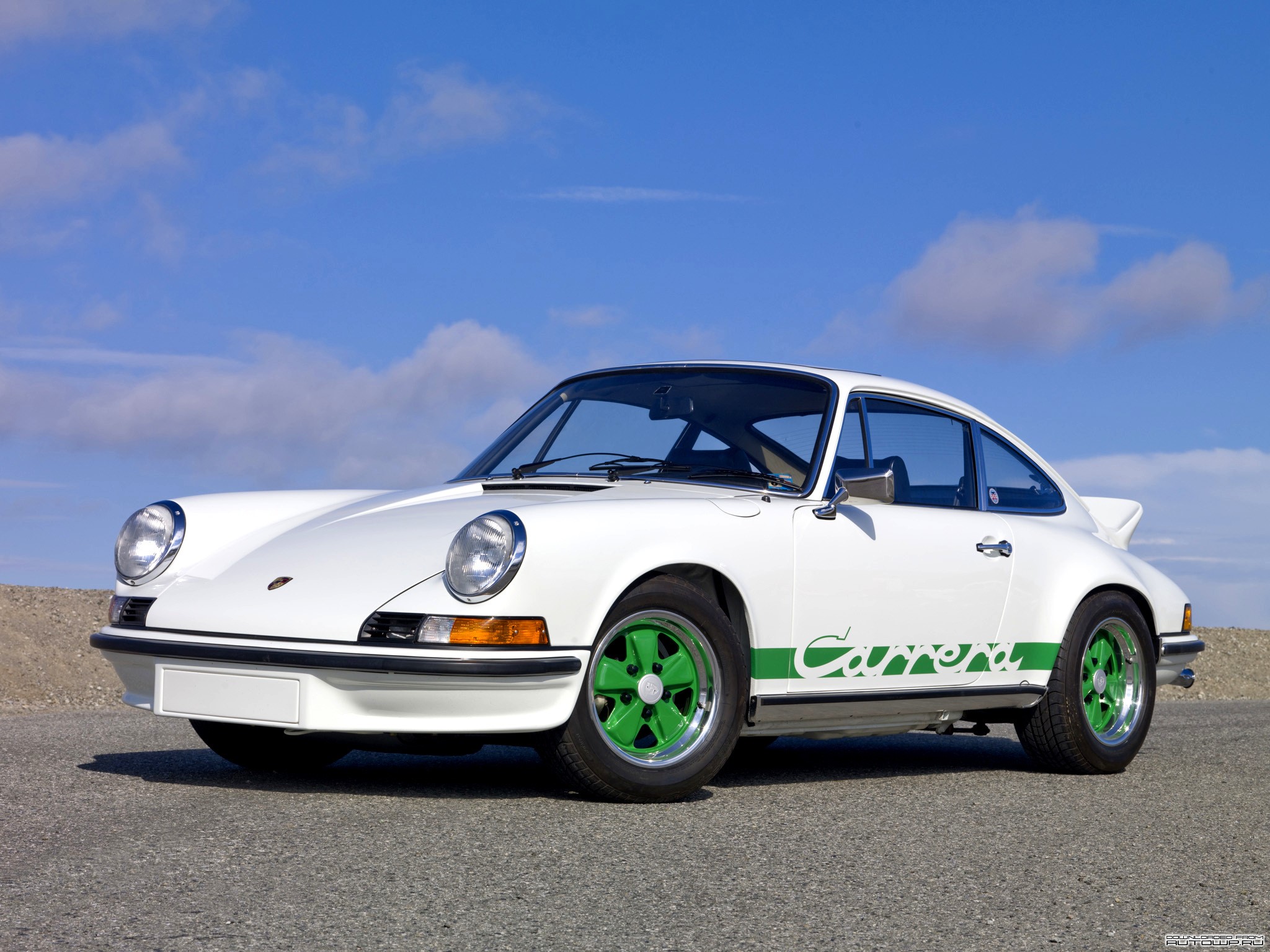 White Porsche Carrera with Green Accents HD Wallpaper