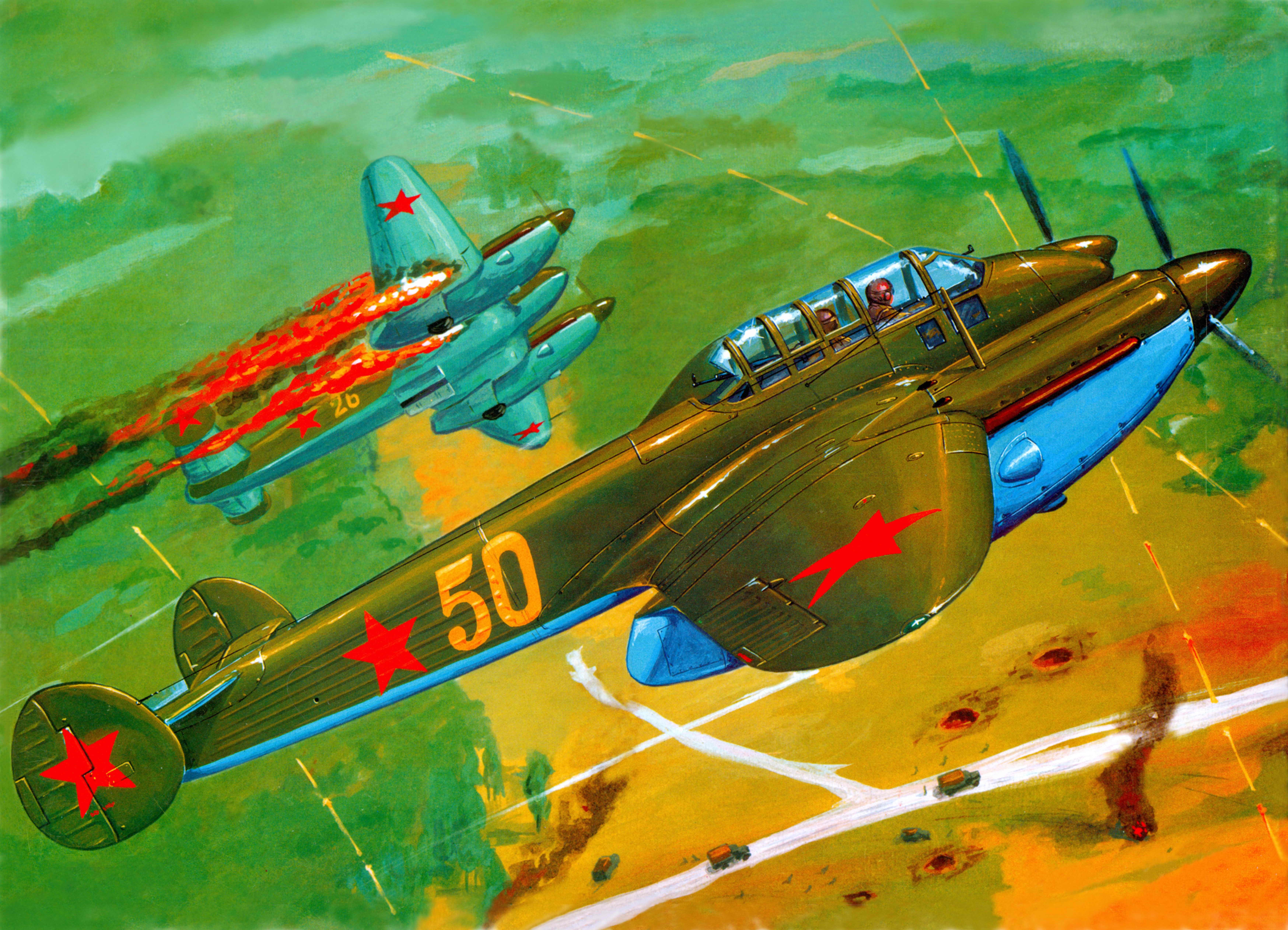 Soviet Airplanes in Combat Painting Art HD Wallpaper