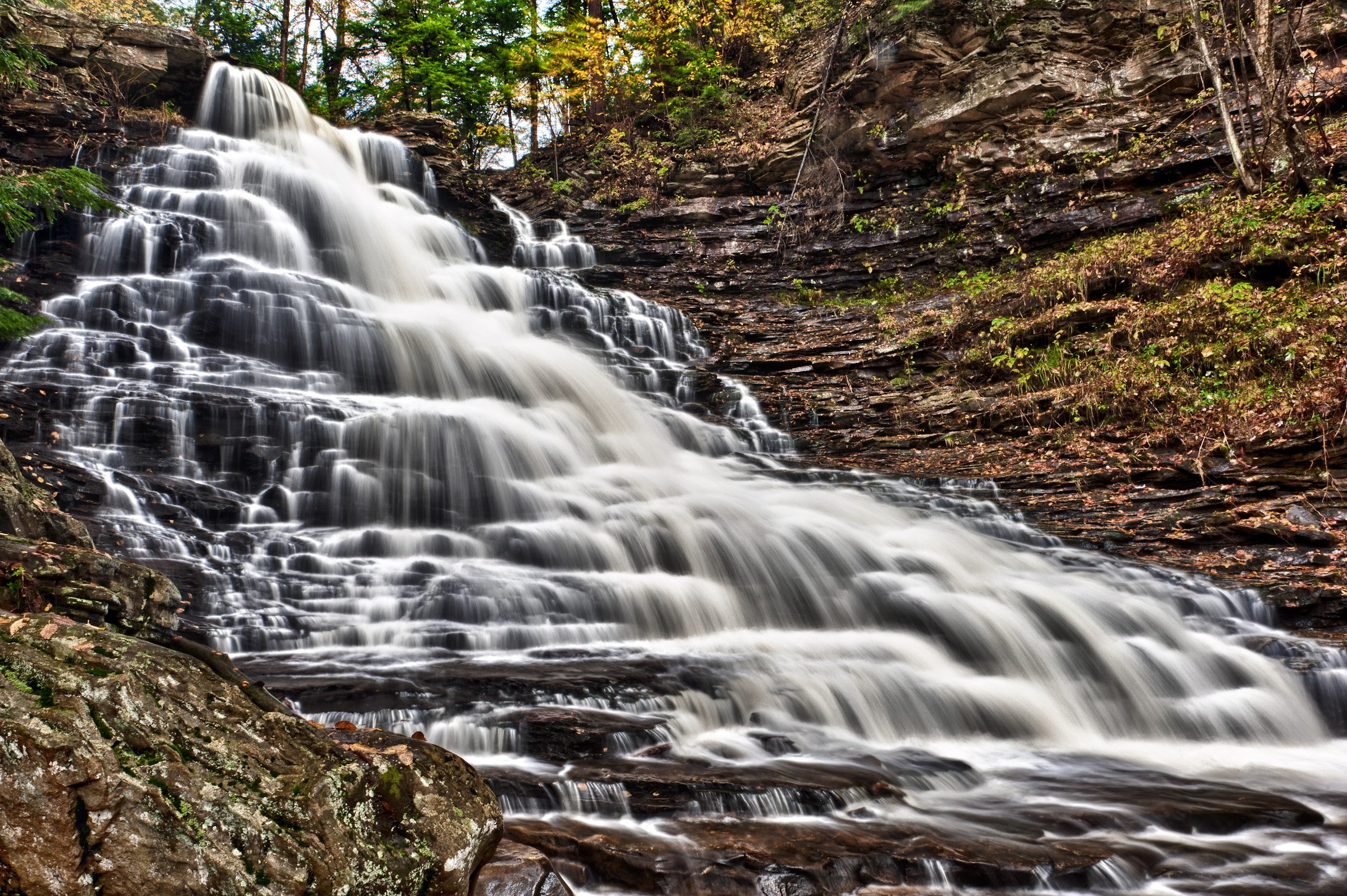 Waterfall at Ricketts Glen State Park, Pennsylvania HD Wallpaper