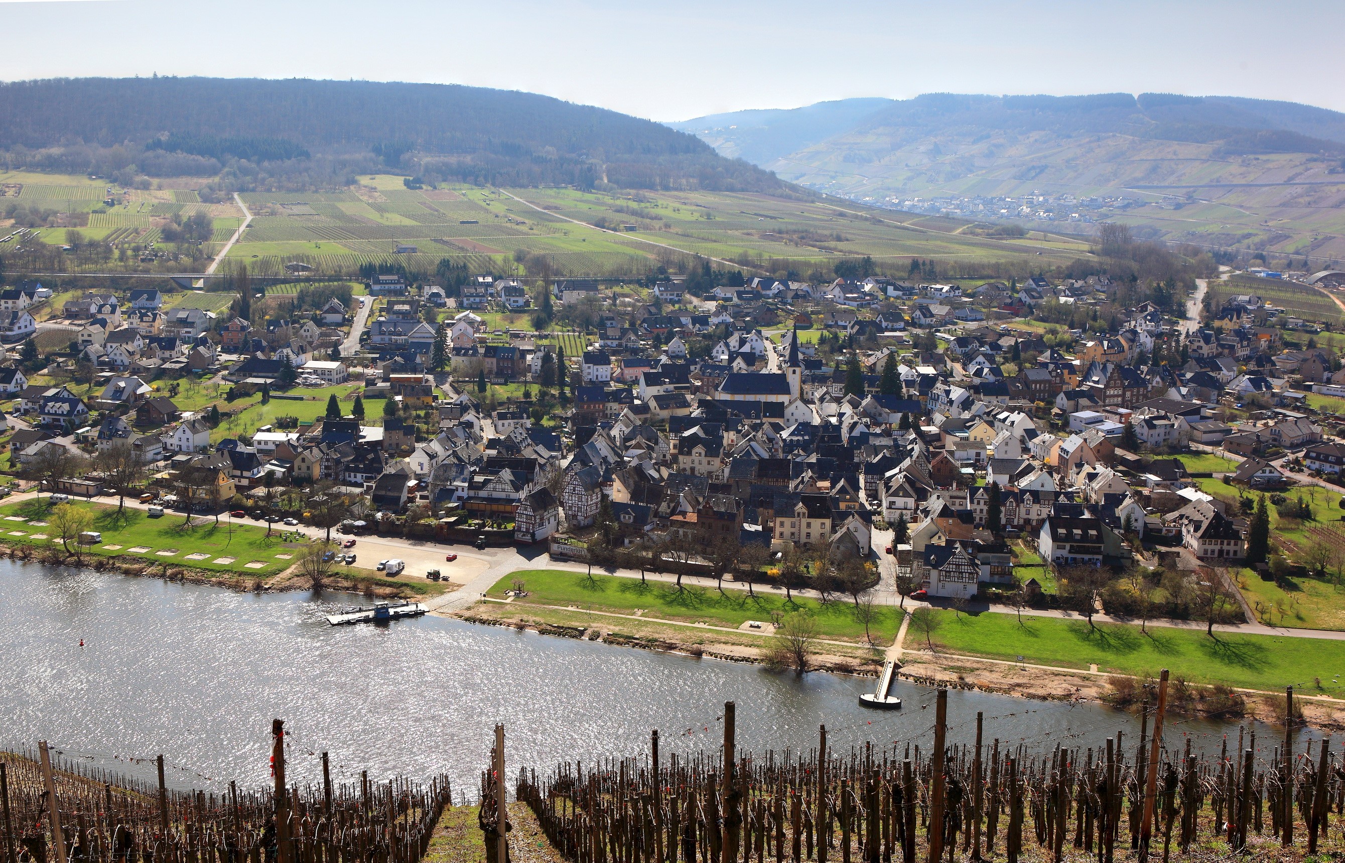 Village on a river in Germany HD Wallpaper
