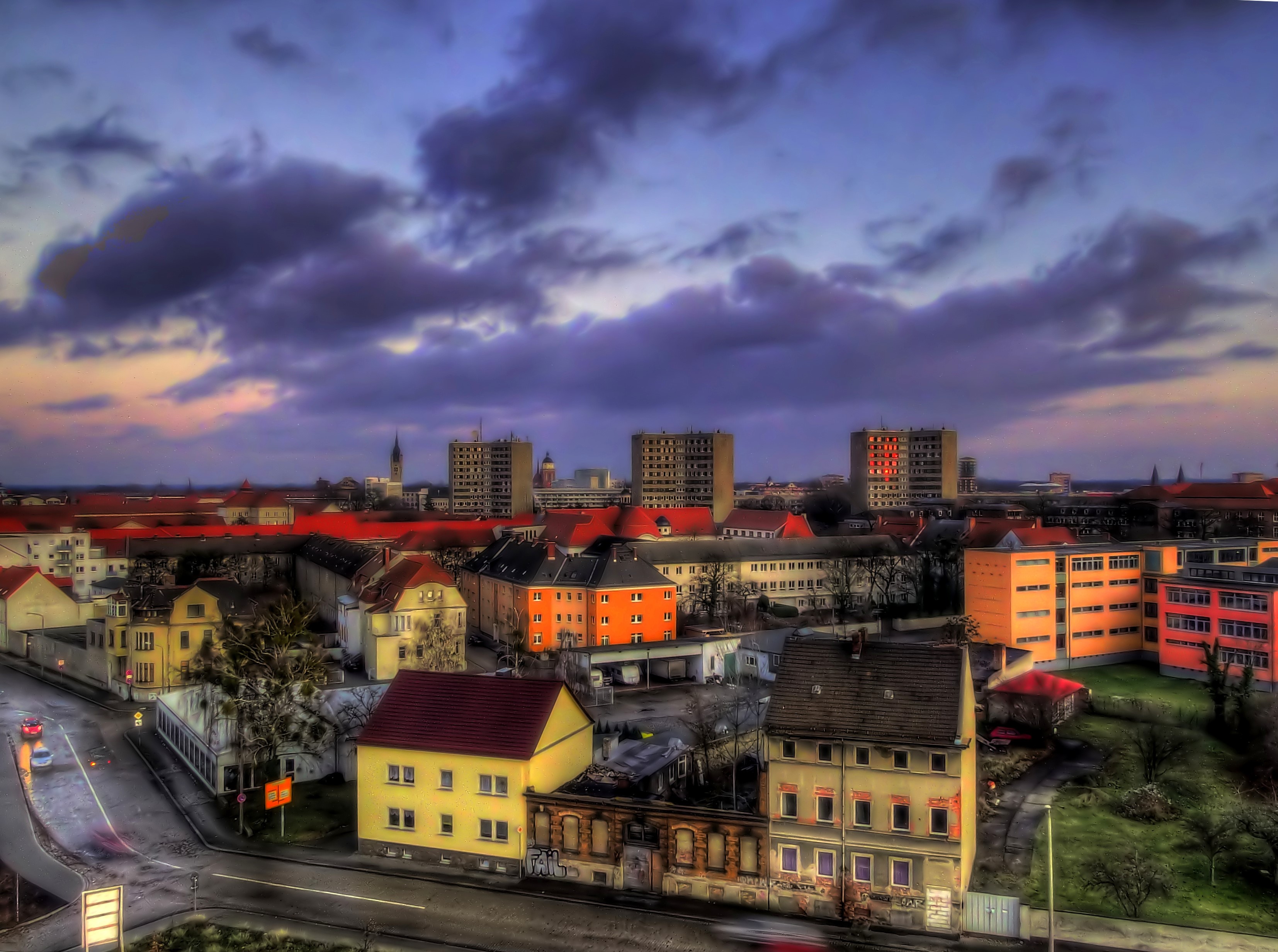 Cityscape with apartment buildings and houses in Germany HD Wallpaper