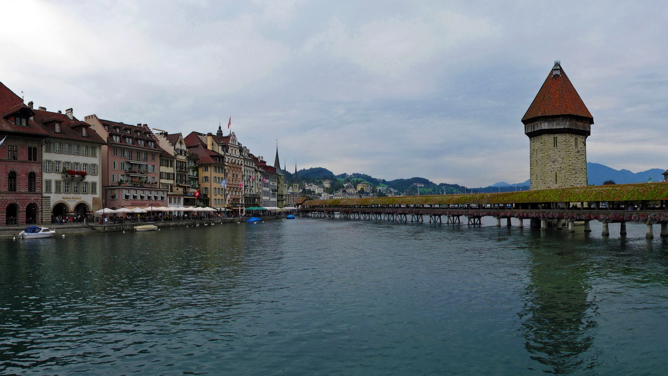 Chapel Bridge and Water Tower in Lucerne, Switzerland HD Wallpaper
