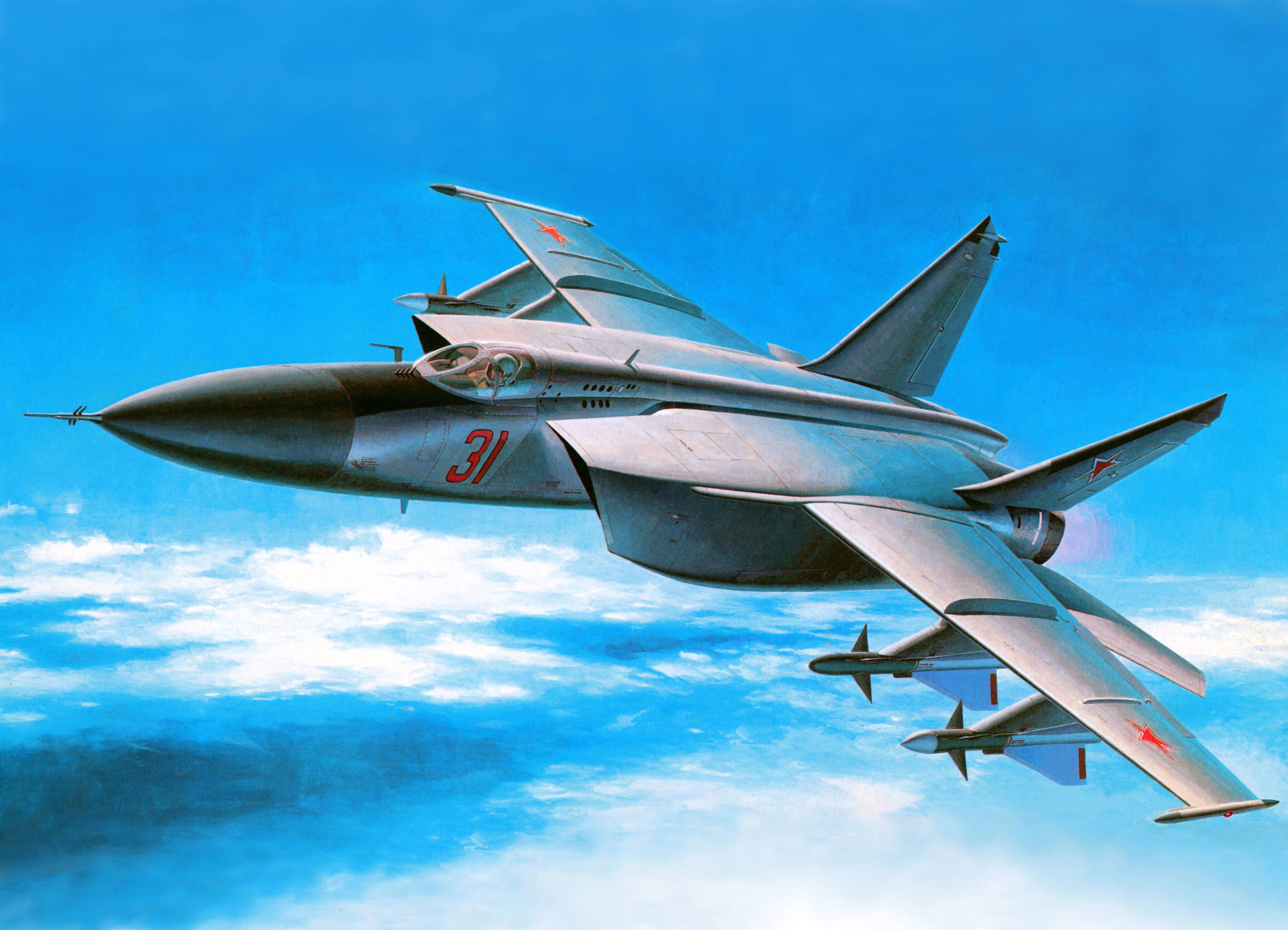 Soviet fighter jet with red number 31 flying HD Wallpaper