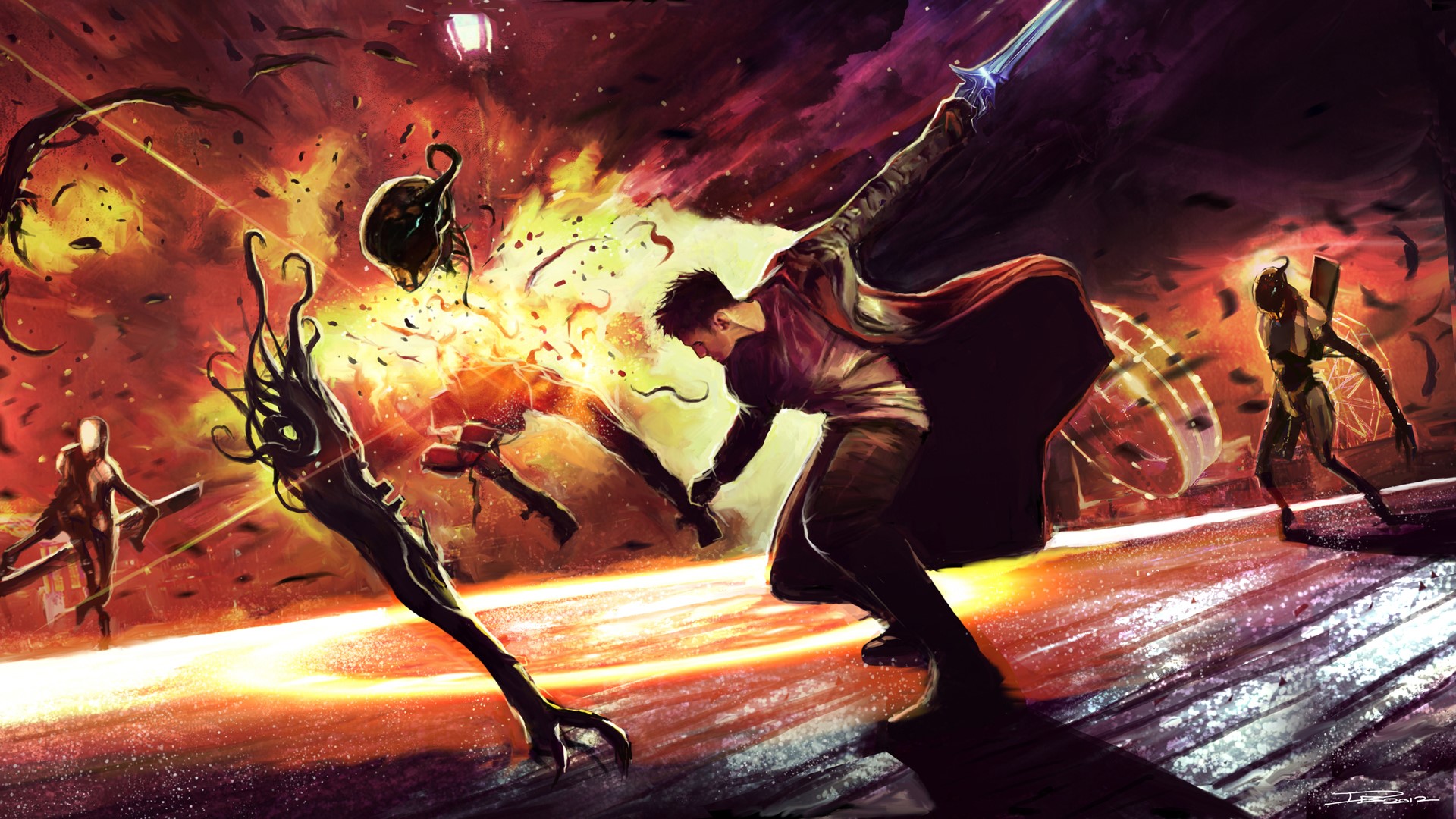 Dante from Devil May Cry fighting monsters HD Wallpaper