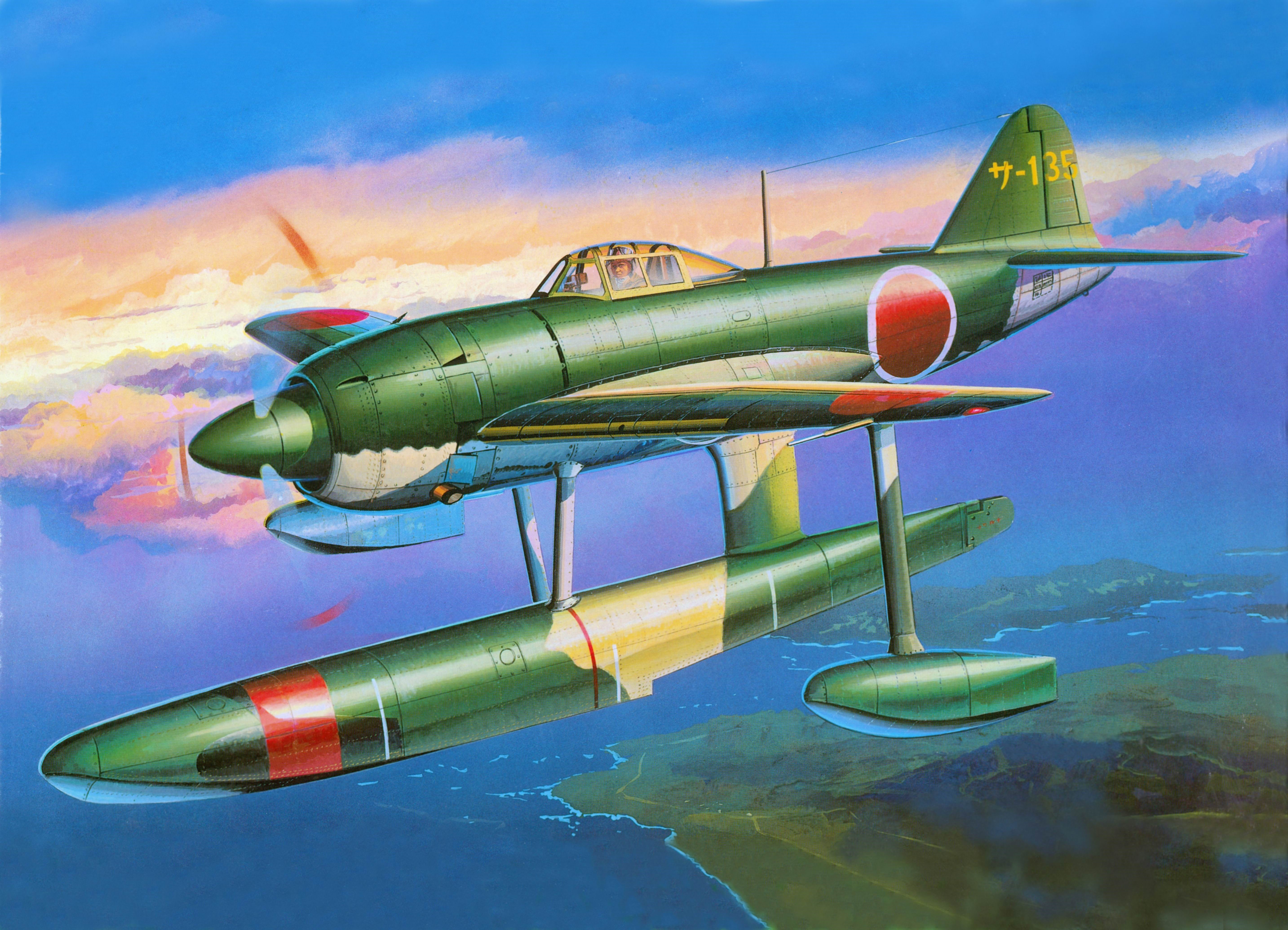 Kawanishi N1K1 floatplane in flight HD Wallpaper