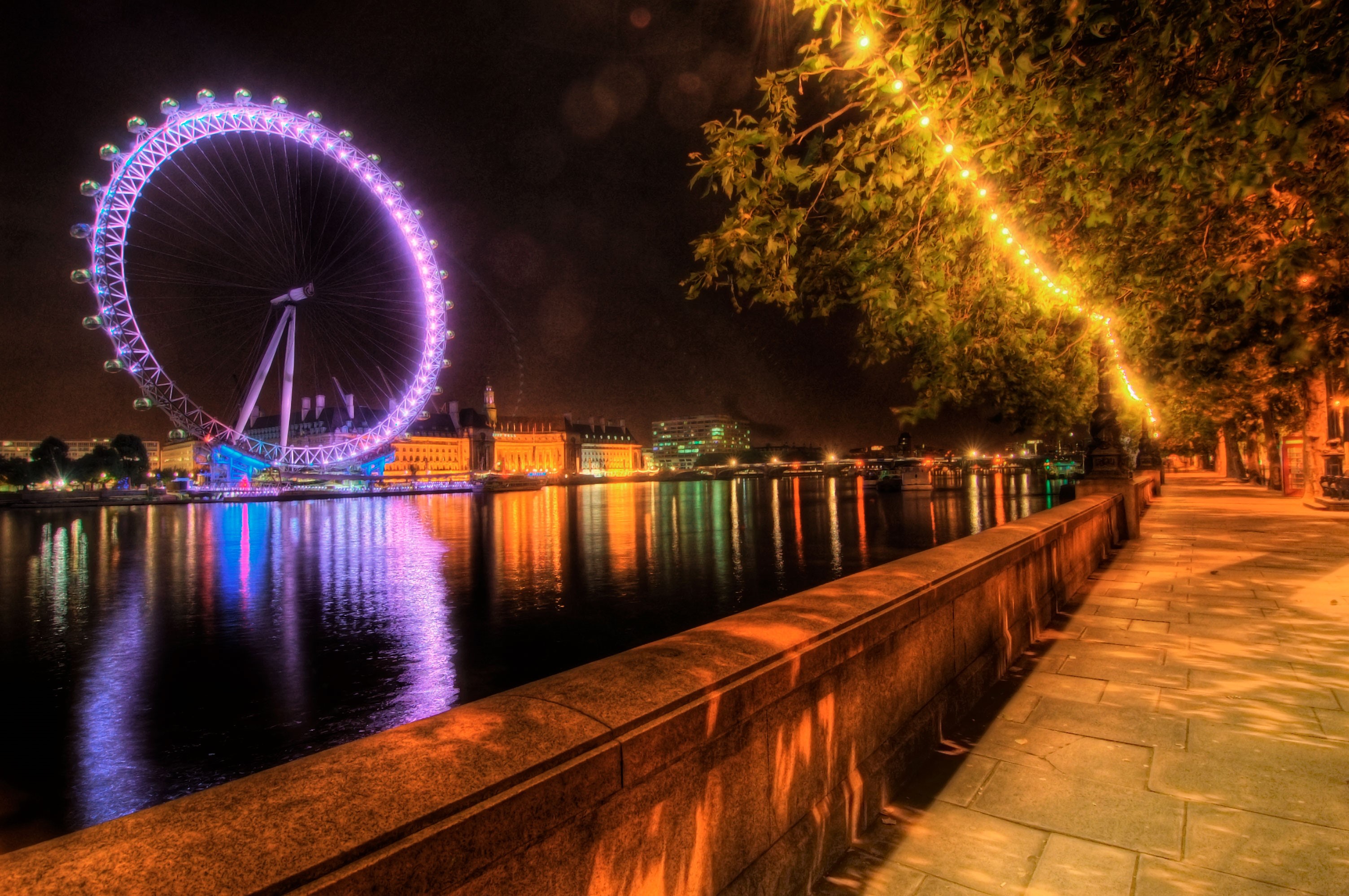 London Eye and River Thames at Night HD Wallpaper