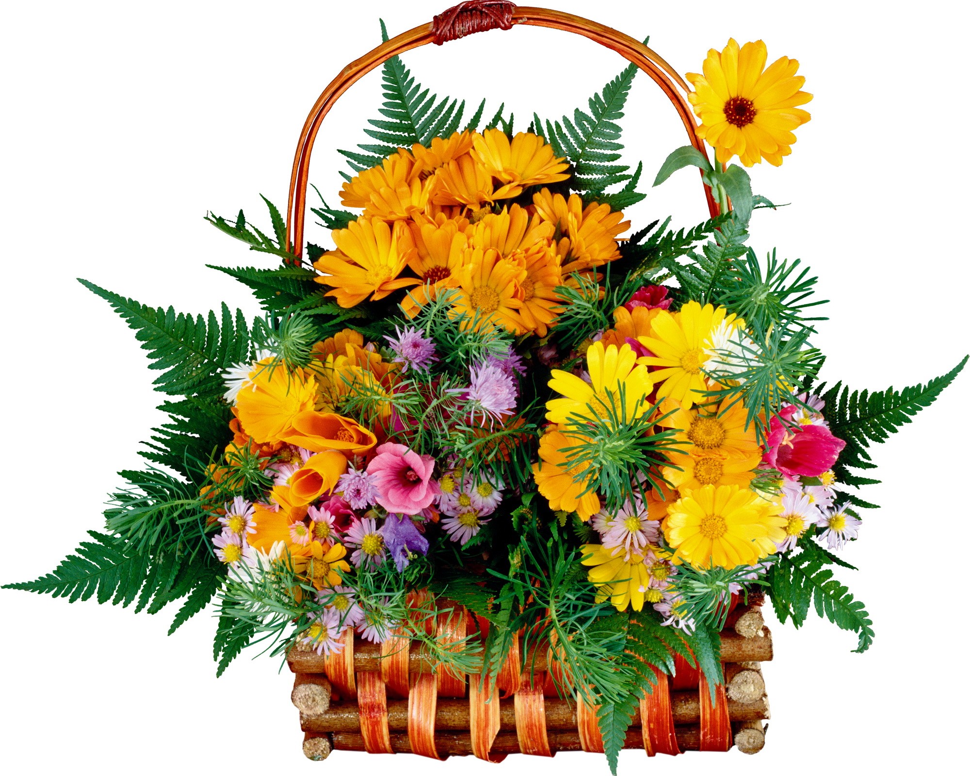 Flower bouquet in a basket HD Wallpaper