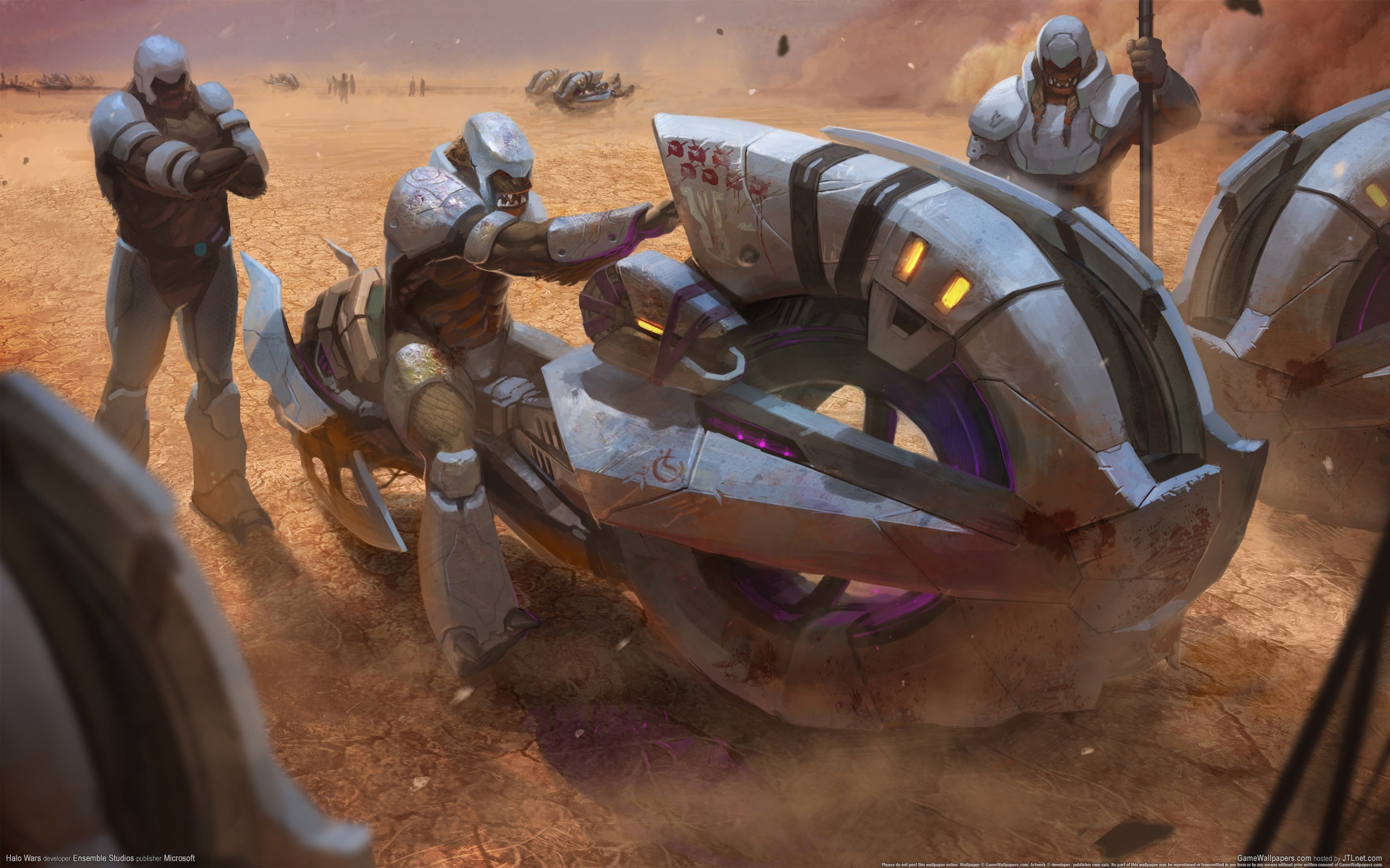 Elites on a desert planet with vehicles HD Wallpaper