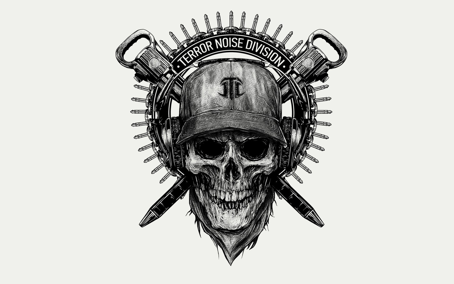 Skull with headphones and "TERROR NOISE DIVISION" text HD Wallpaper