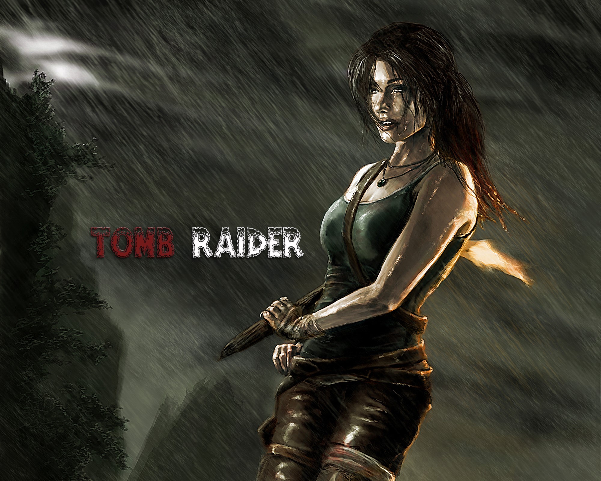 Lara Croft from Tomb Raider in the rain HD Wallpaper