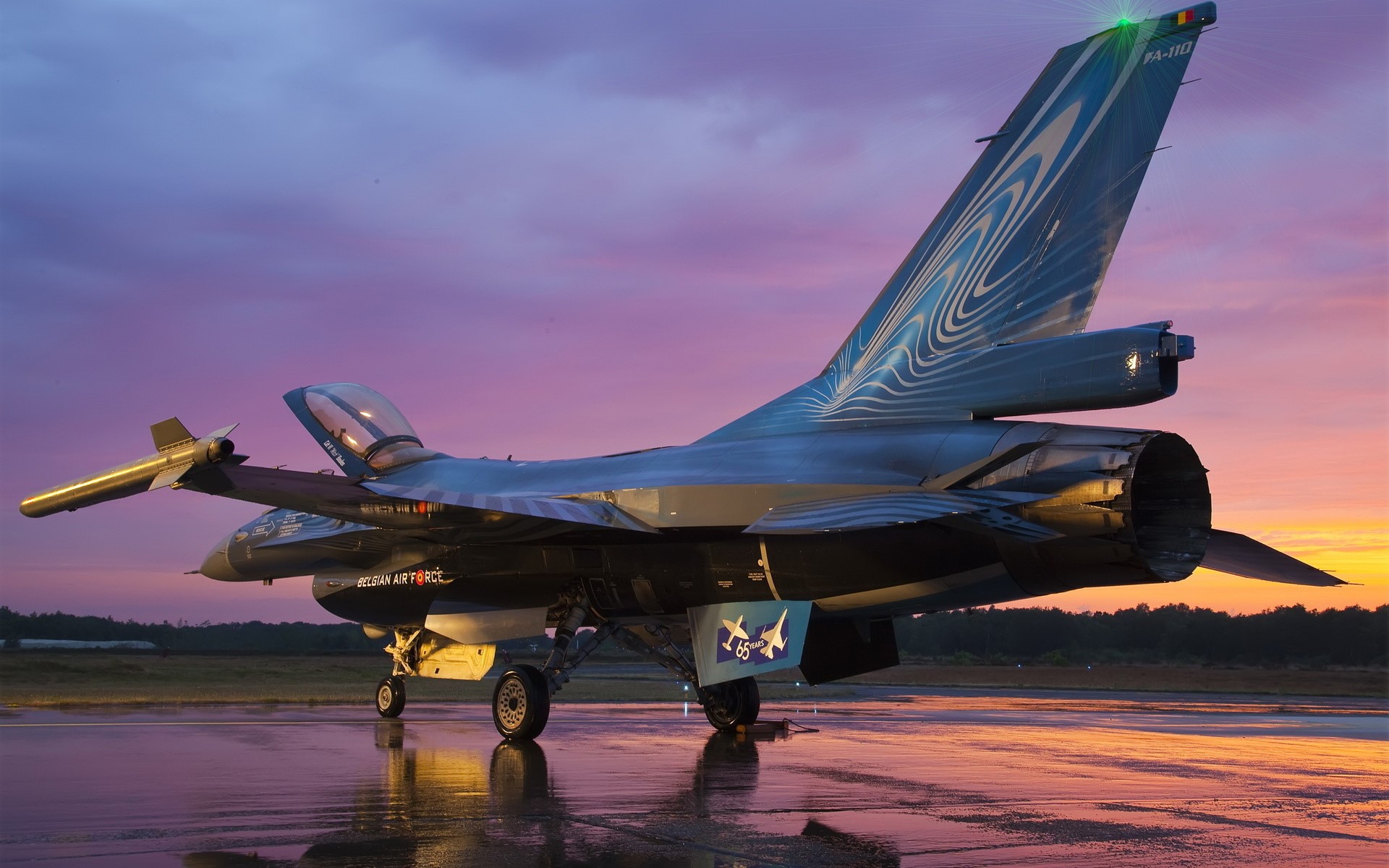 Belgian Air Force F-16 Fighter Jet at Sunset HD Wallpaper