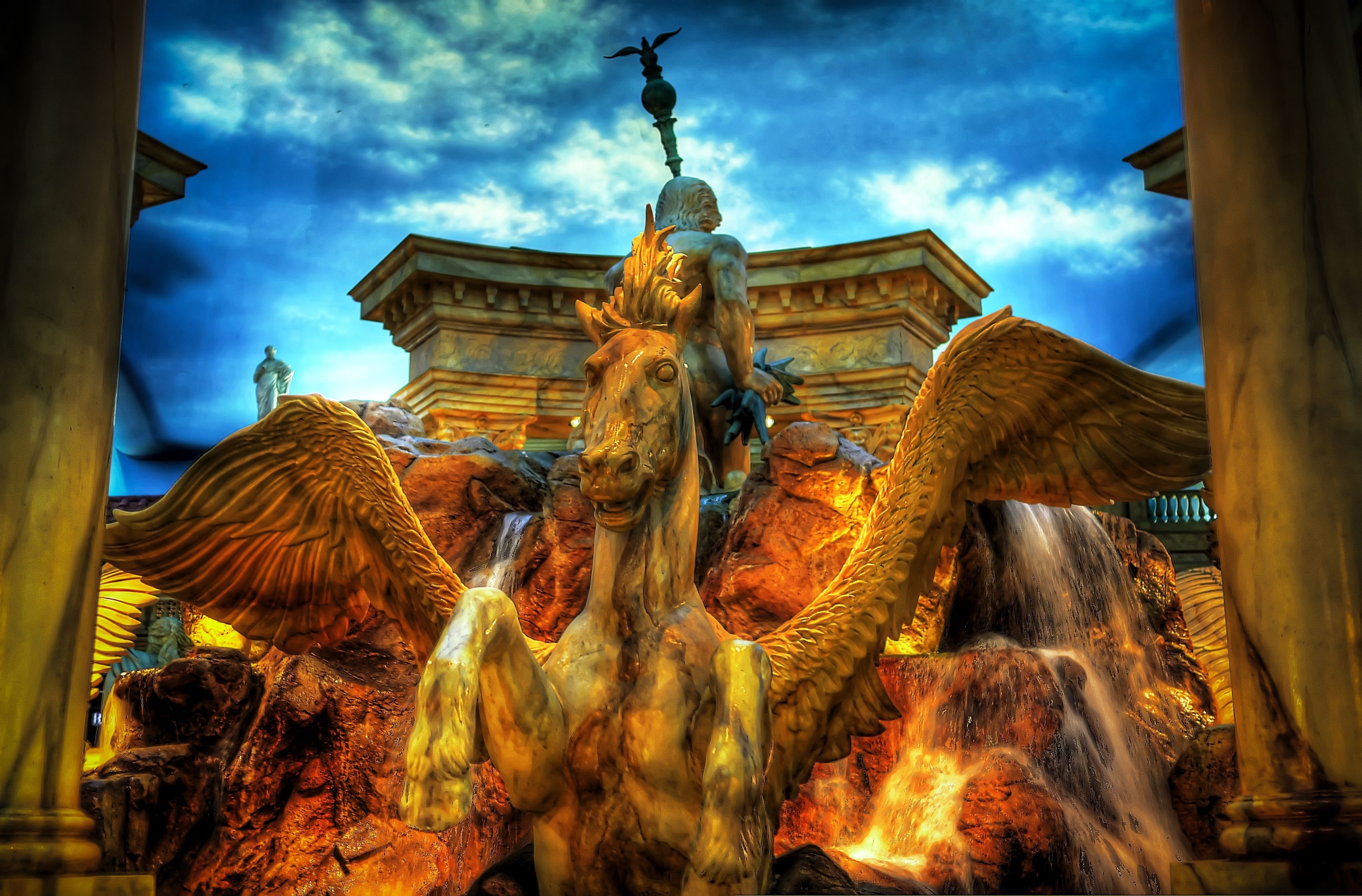 4K Pegasus Sculpture Fountain at Caesars Palace, Las Vegas HD Wallpaper
