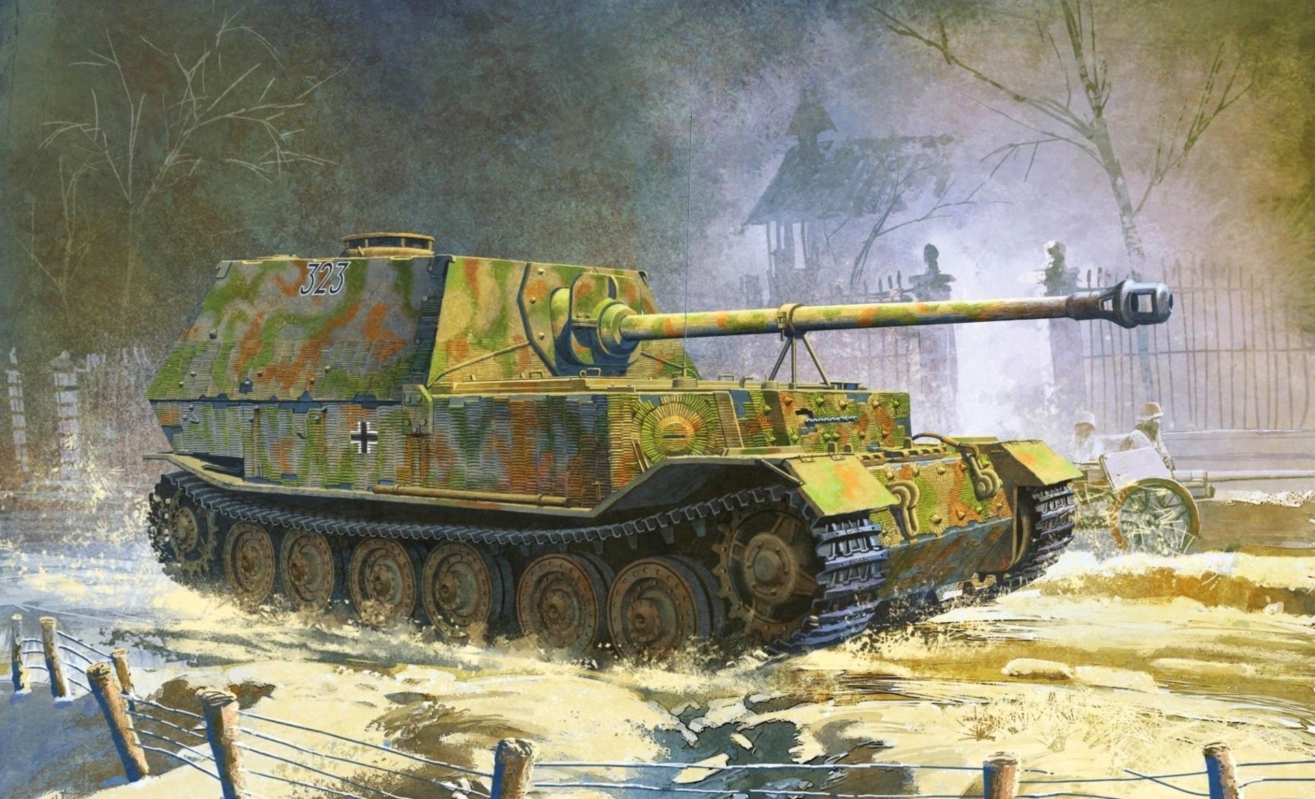 German SPG in a Winter Landscape Painting HD Wallpaper