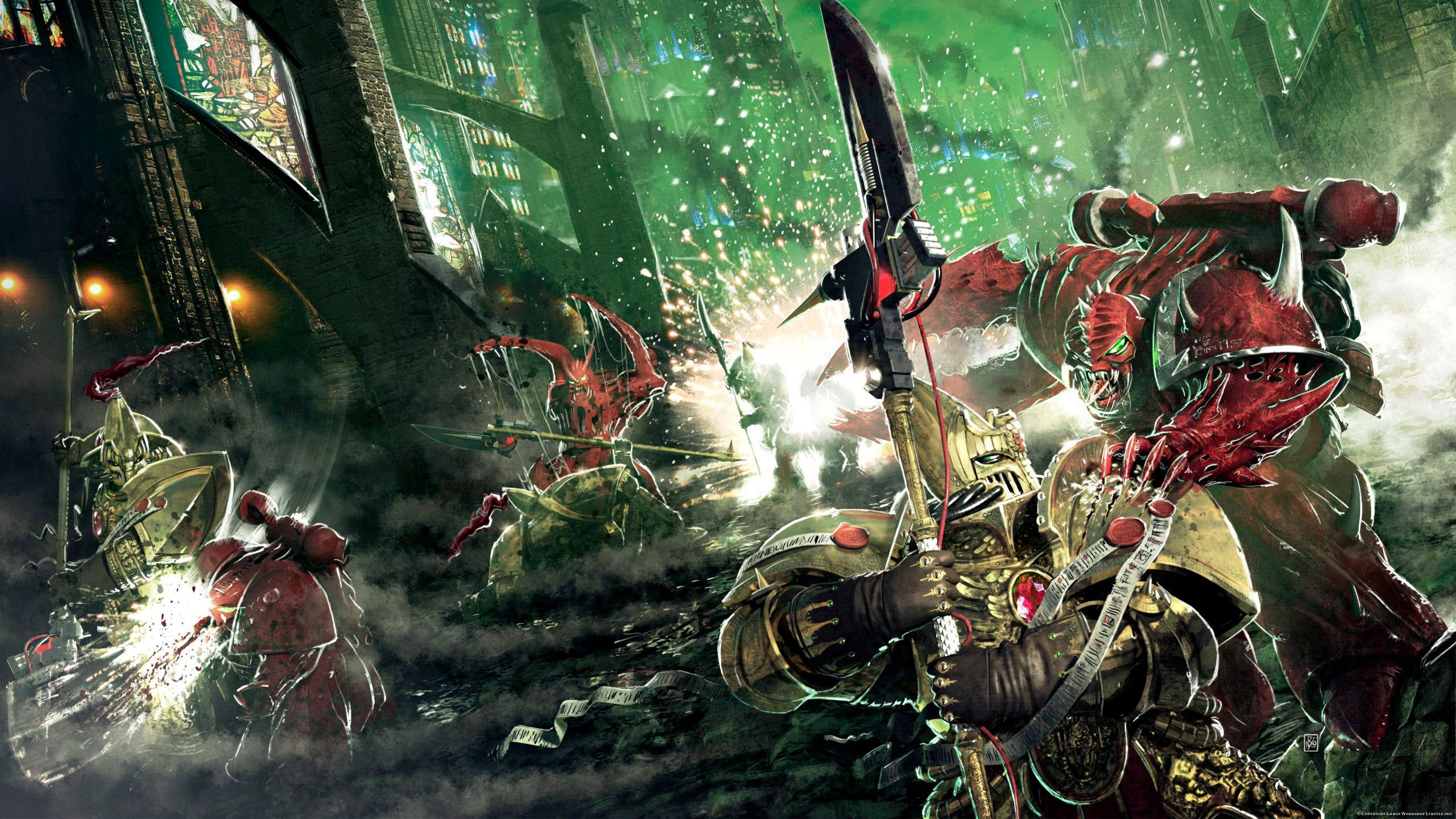 Warhammer 40000 Chaos Space Marines fighting. HD Wallpaper