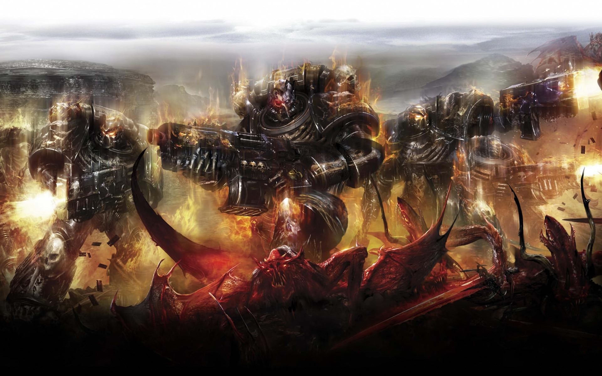 Warhammer 40000 Space Marines fighting demons HD Wallpaper