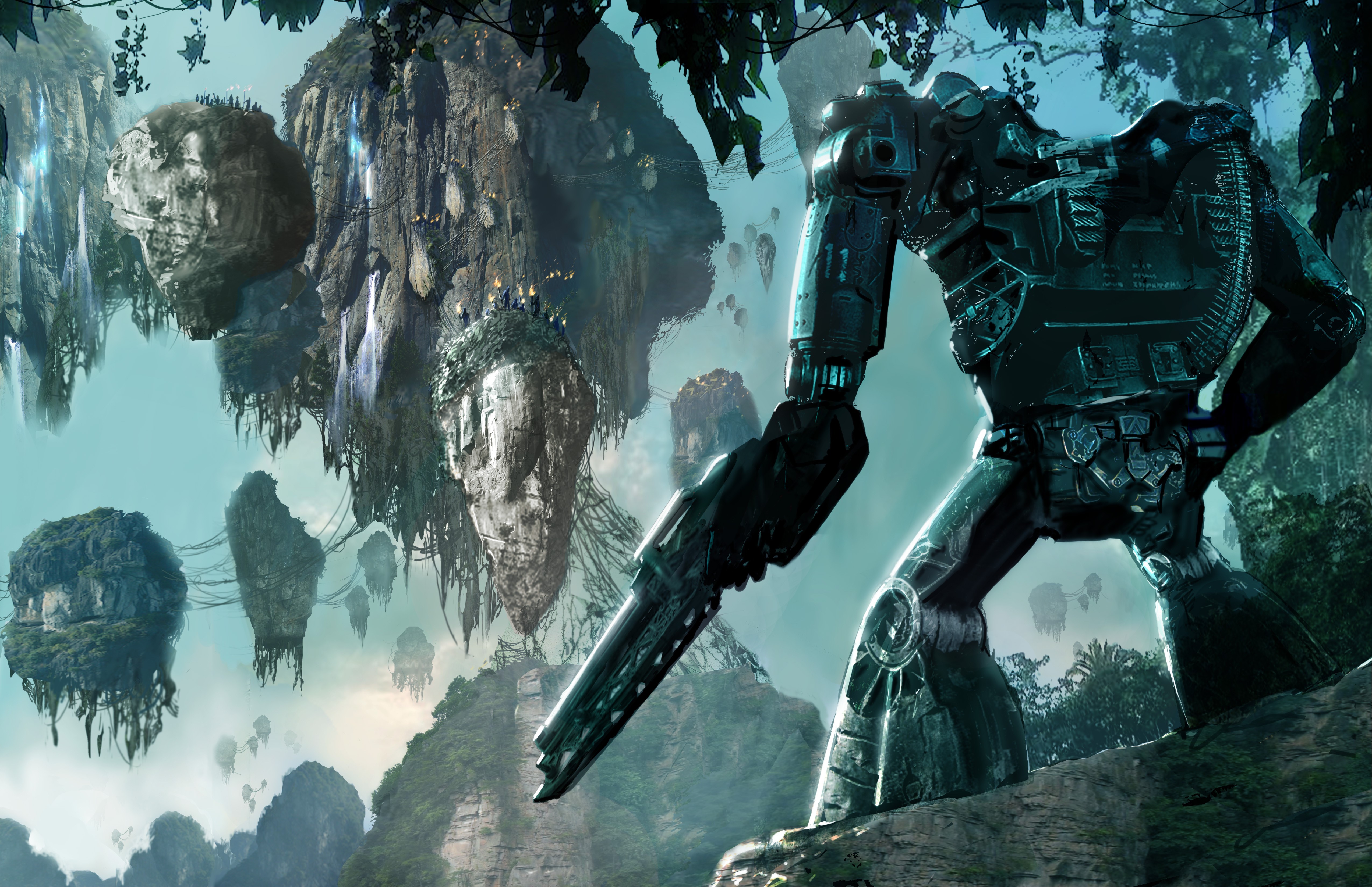 Mech and floating islands from Avatar HD Wallpaper