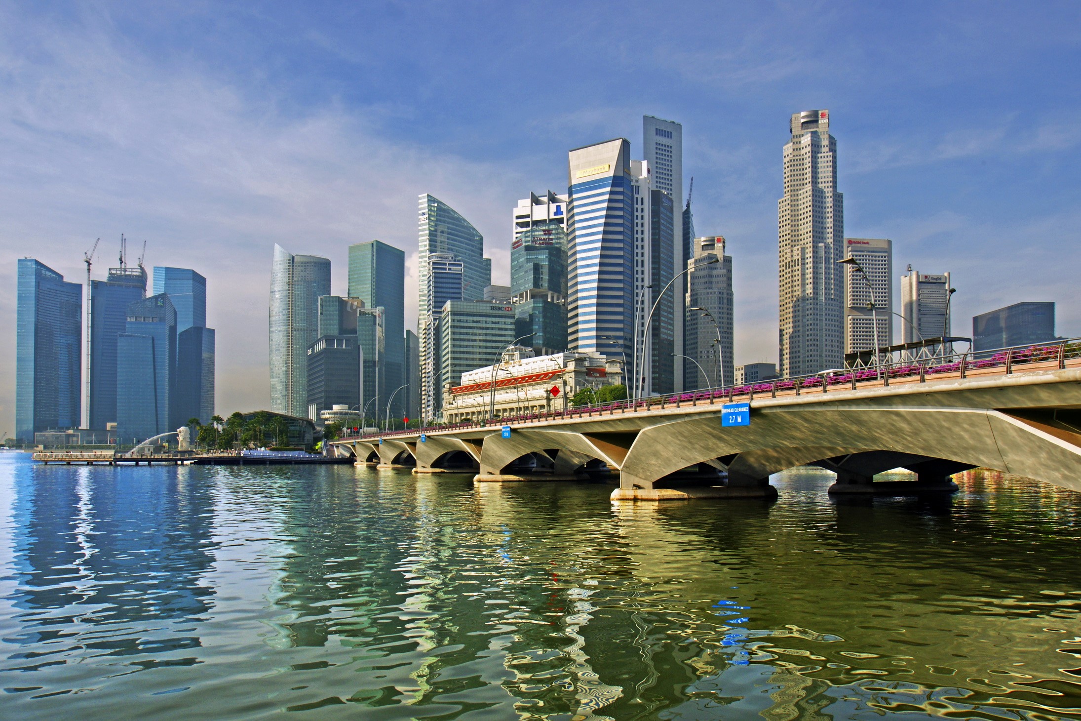 Singapore skyline with bridge and water HD Wallpaper