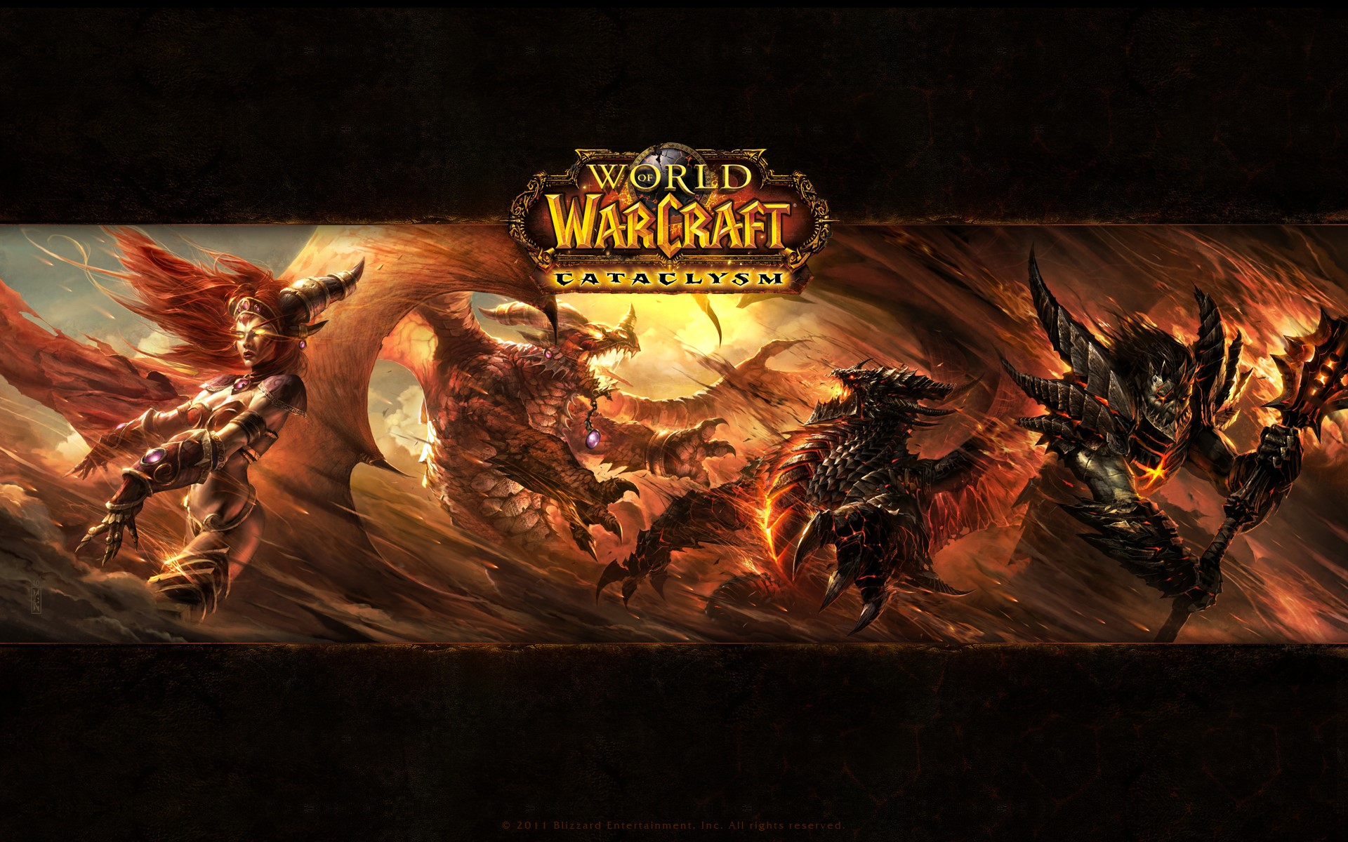 World of Warcraft Cataclysm with dragons and a demoness HD Wallpaper