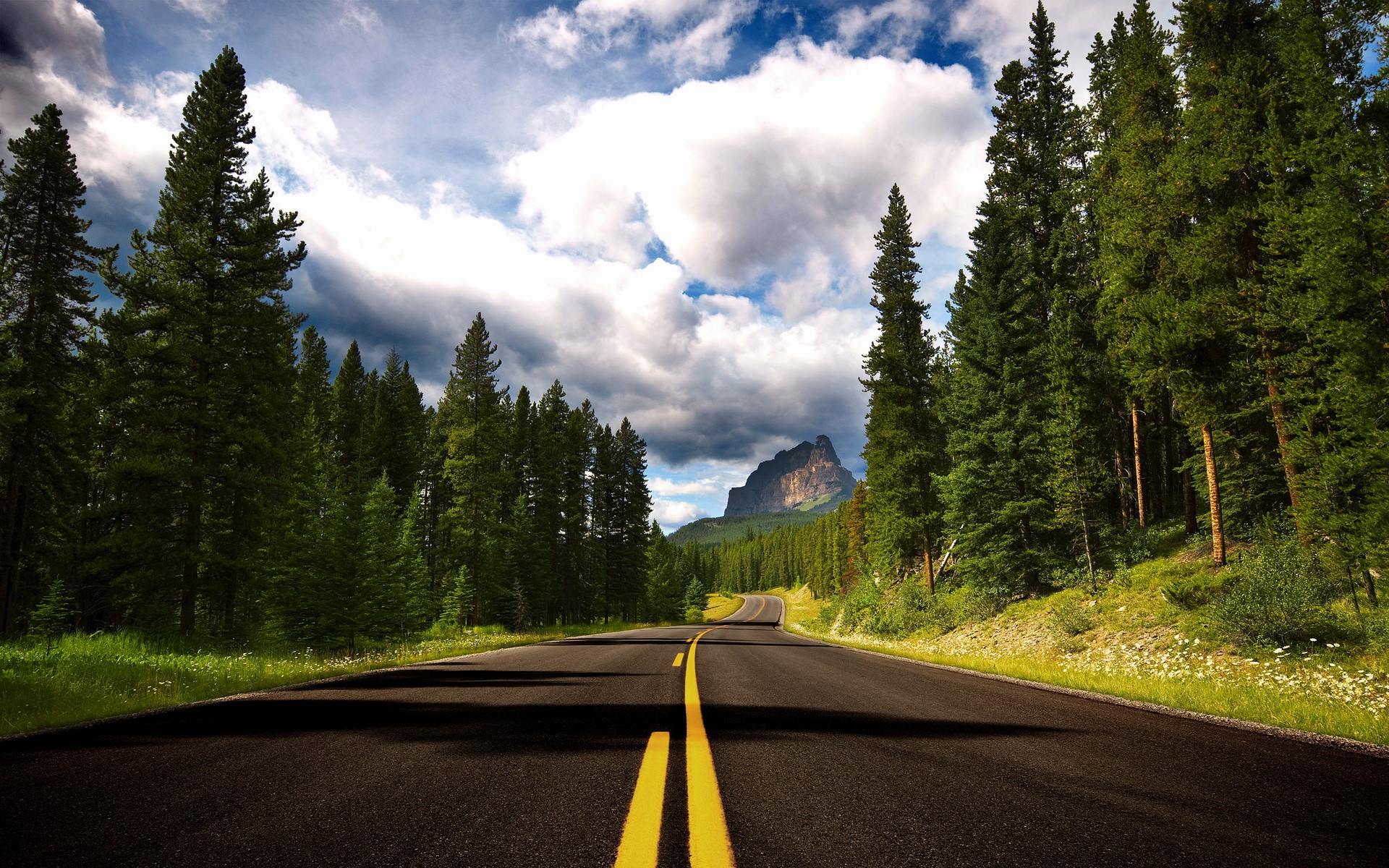 Road through Banff National Park, Canada HD Wallpaper