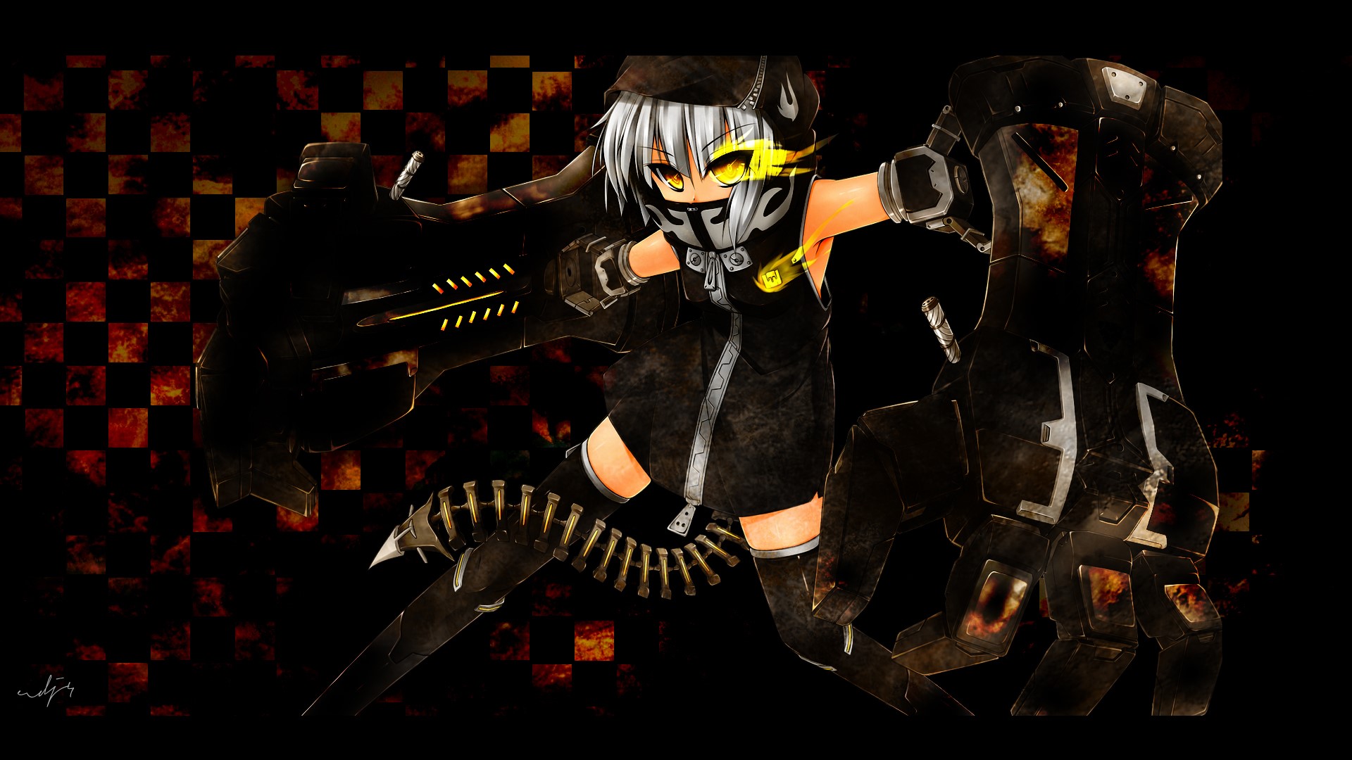 Black Rock Shooter with large mechanical arms HD Wallpaper