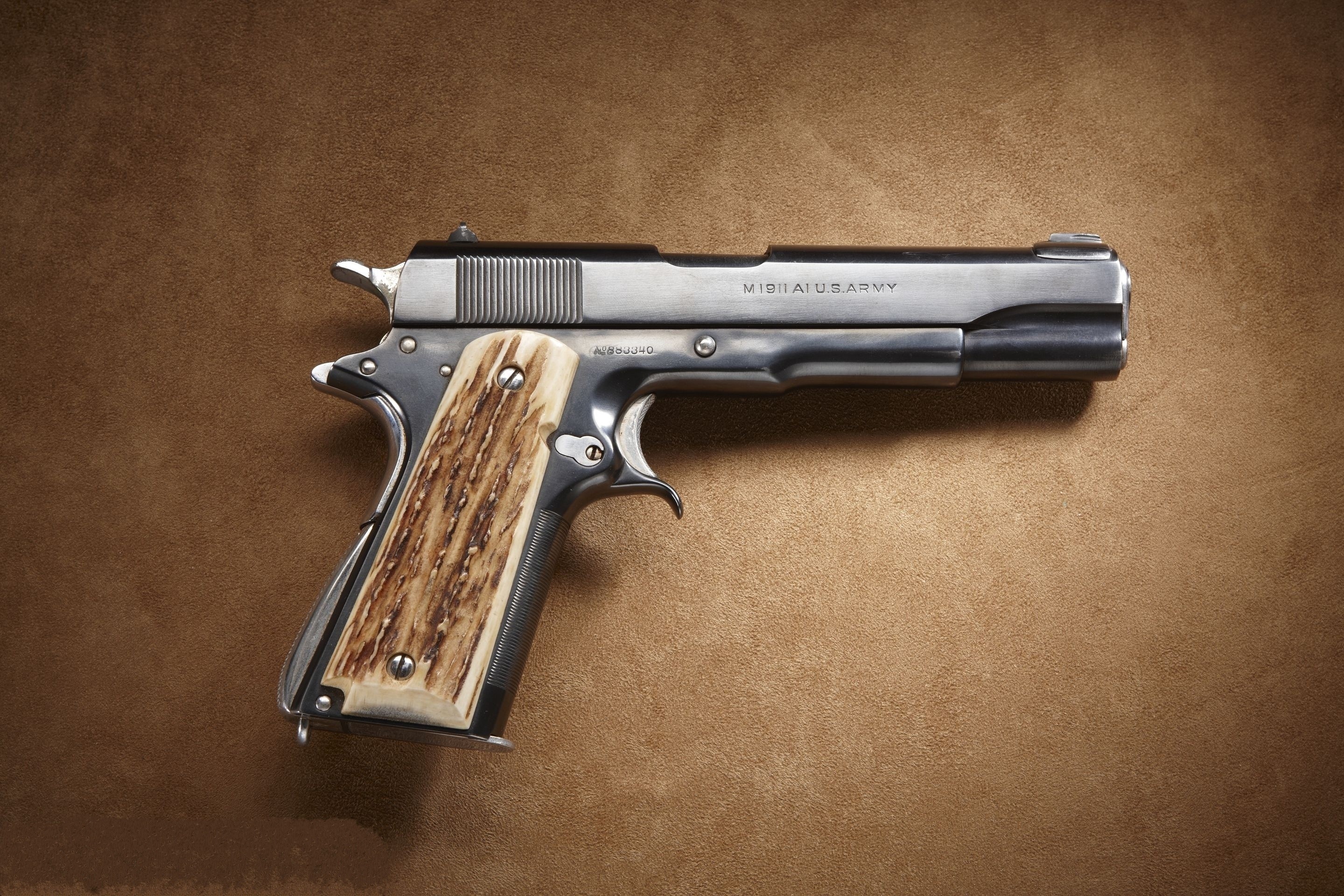 M1911A1 U.S. Army pistol with stag grips HD Wallpaper