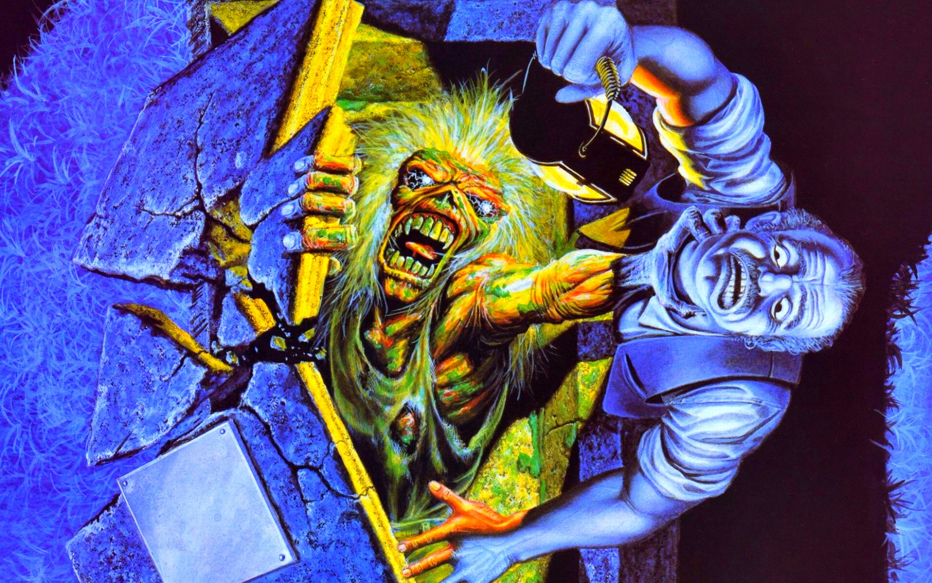 Eddie from Iron Maiden breaks through a wall HD Wallpaper