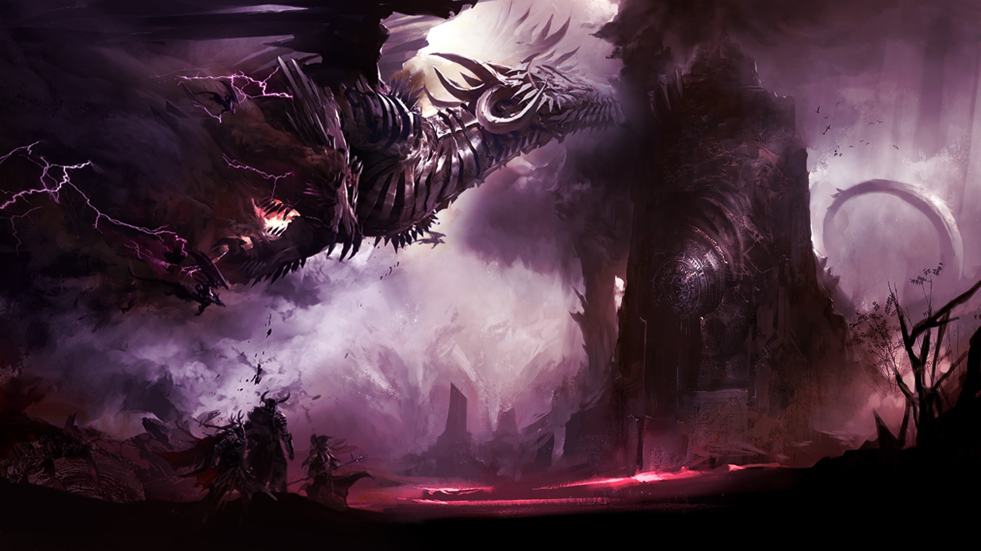 Dragon attacking a fortress in Guild Wars HD Wallpaper