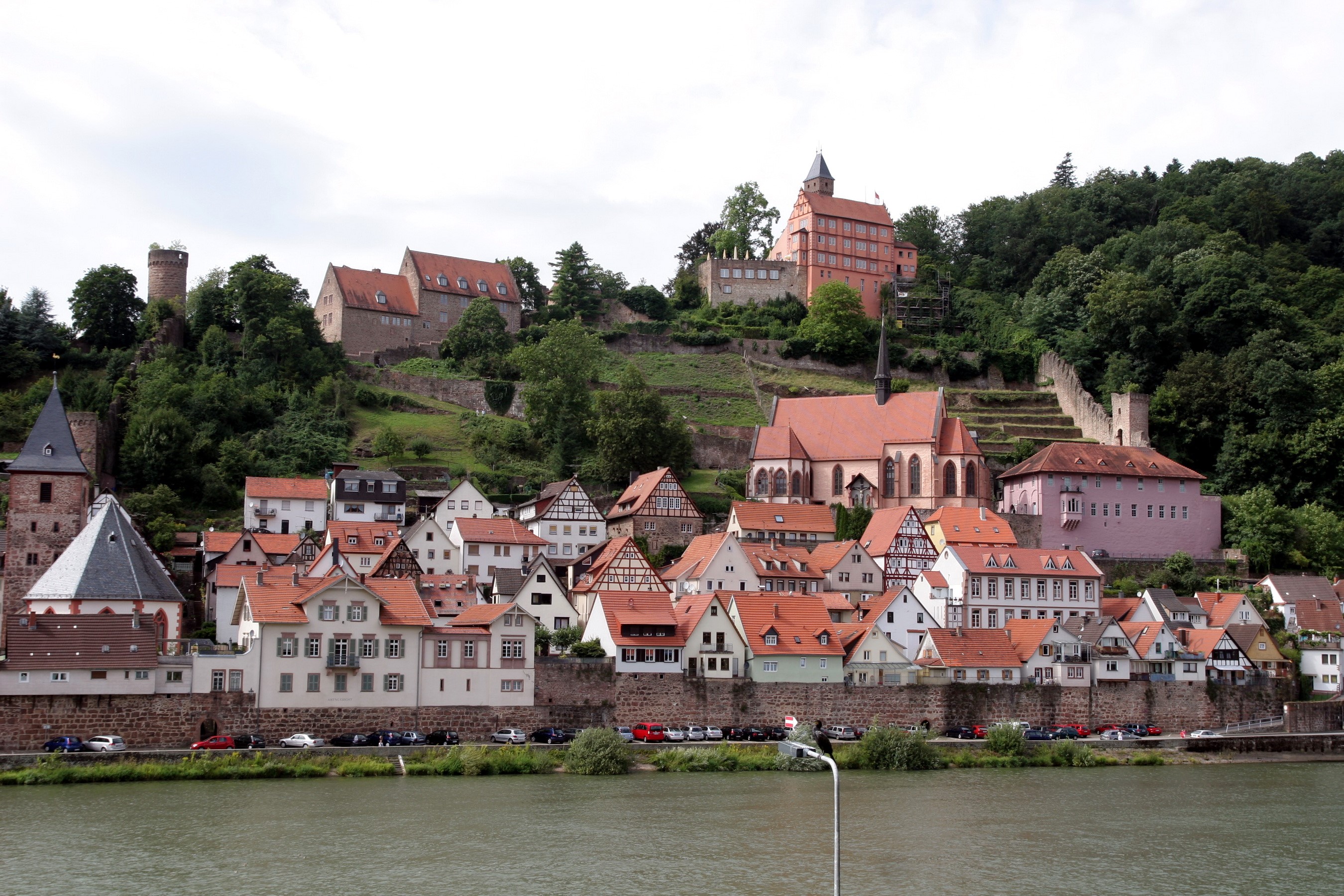 Hirschhorn, Germany cityscape with river and castle HD Wallpaper