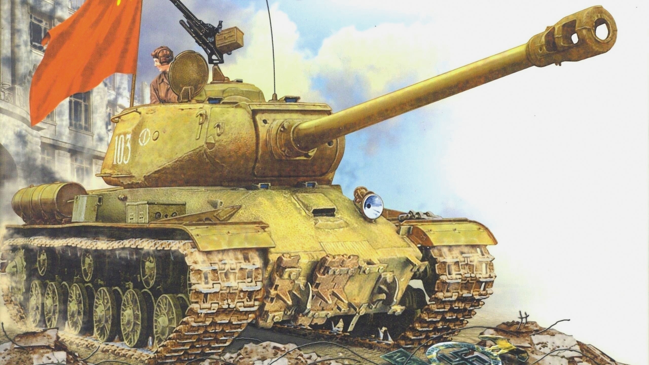 Soviet IS-2 heavy tank with red flag HD Wallpaper