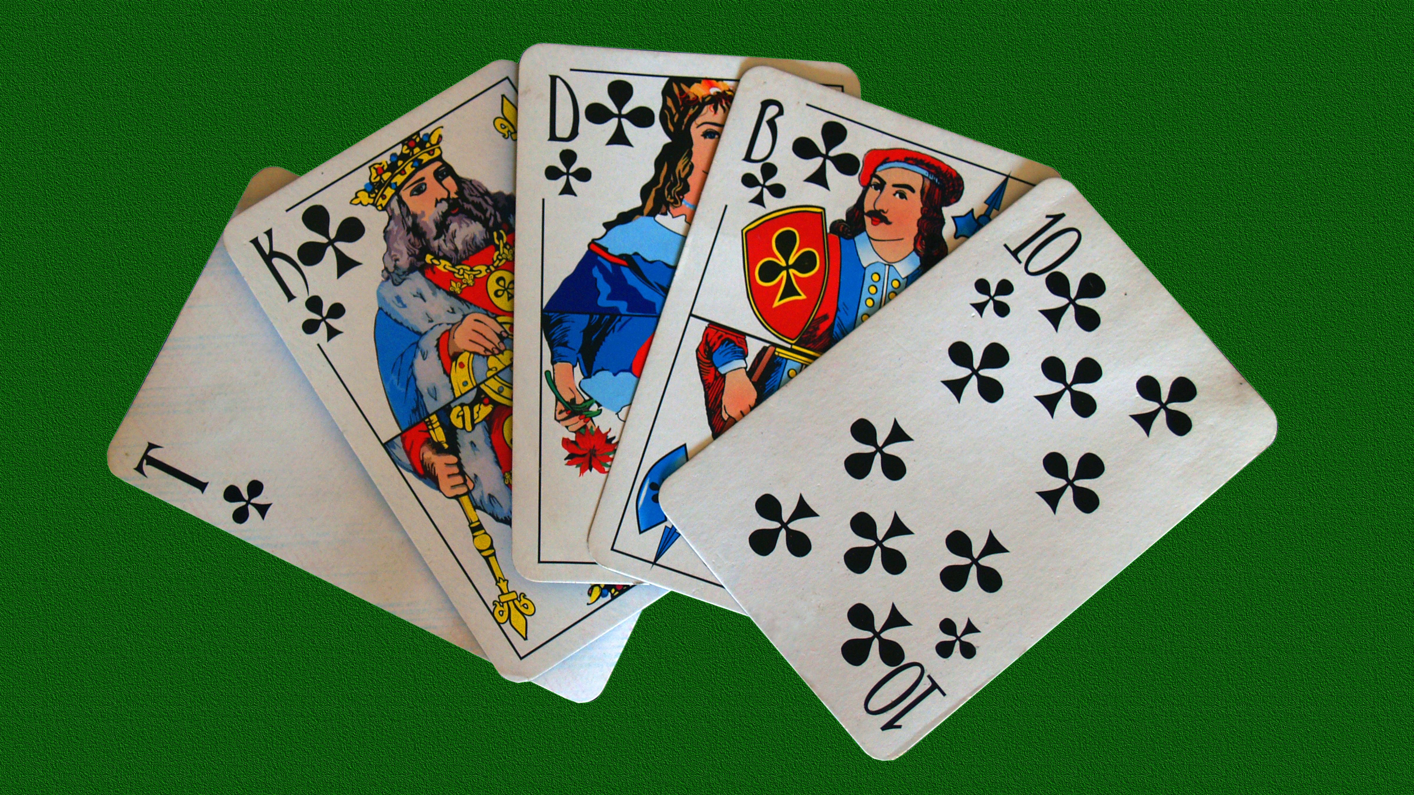 Playing Cards: Ace, King, Queen, Jack, 10 of Clubs HD Wallpaper