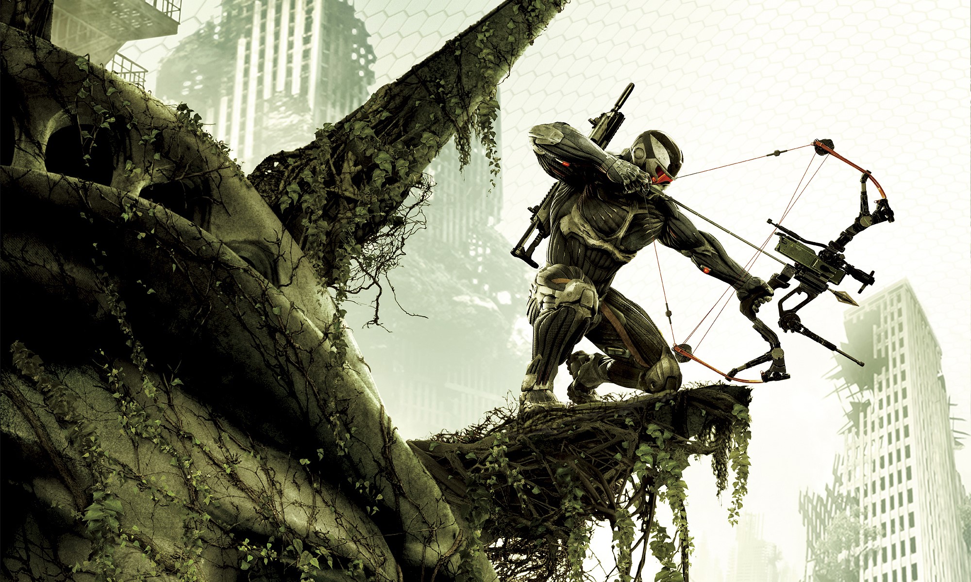 Crysis 3: Prophet with Bow in Ruined City HD Wallpaper
