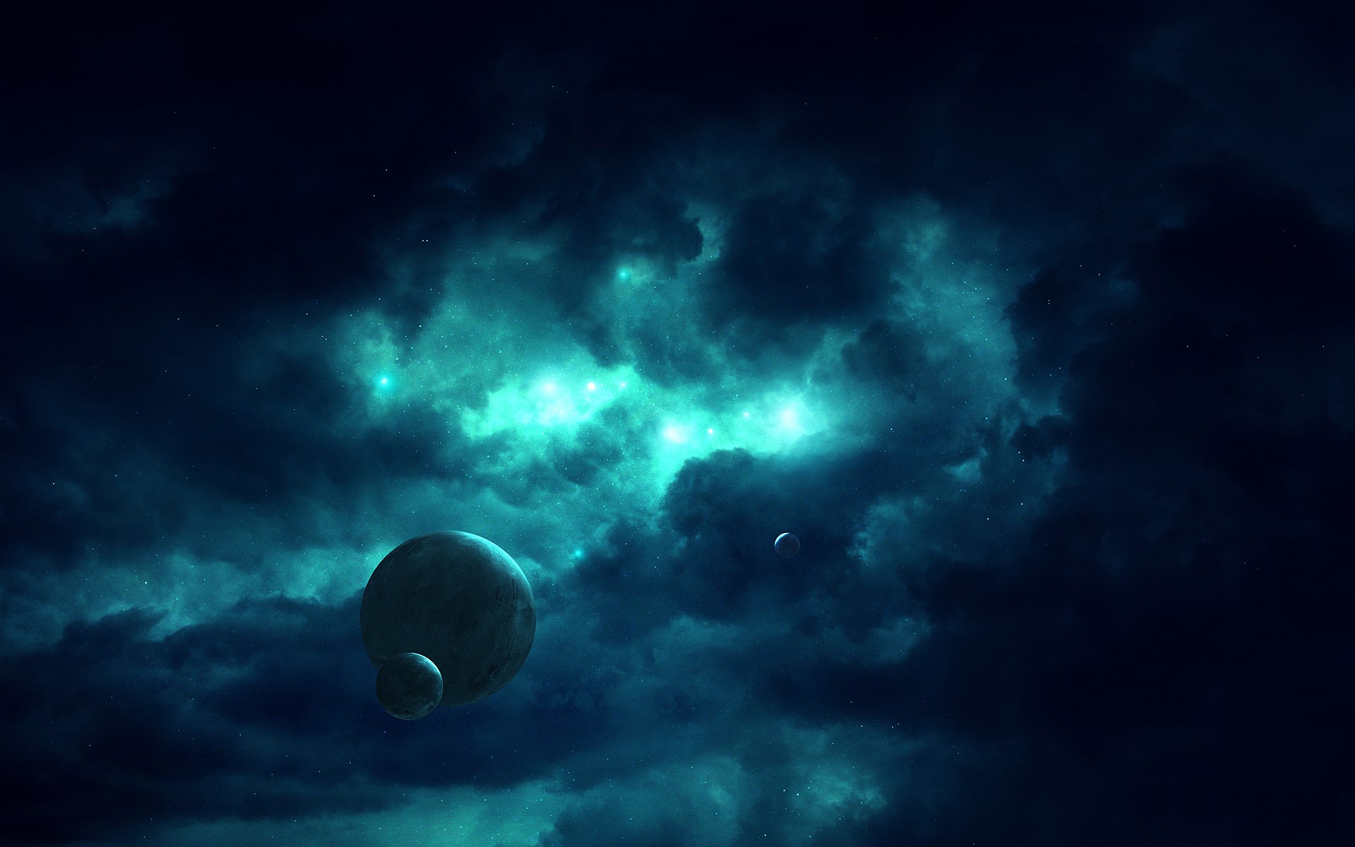 Planets in a nebula HD Wallpaper