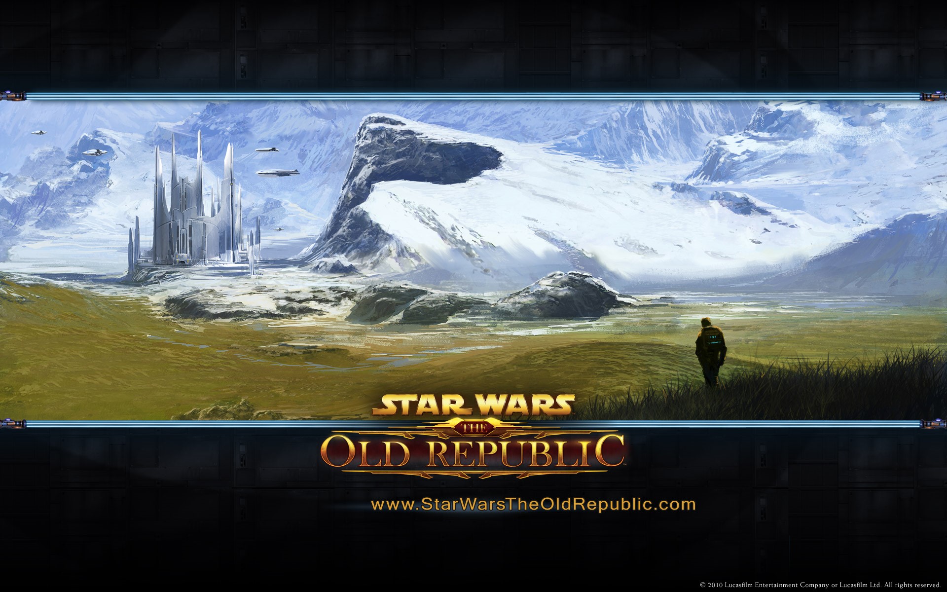 Star Wars The Old Republic landscape with castle and figure HD Wallpaper