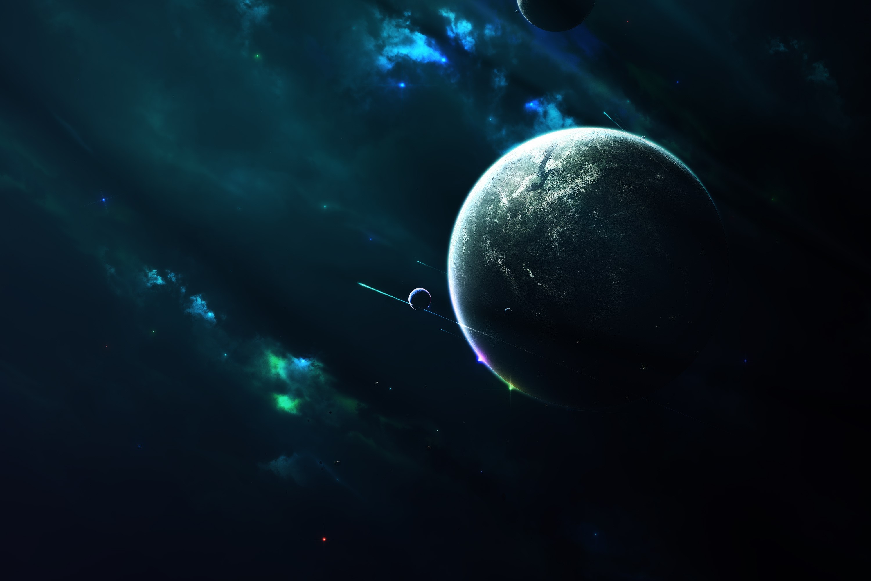 Planets in deep space with nebulae HD Wallpaper