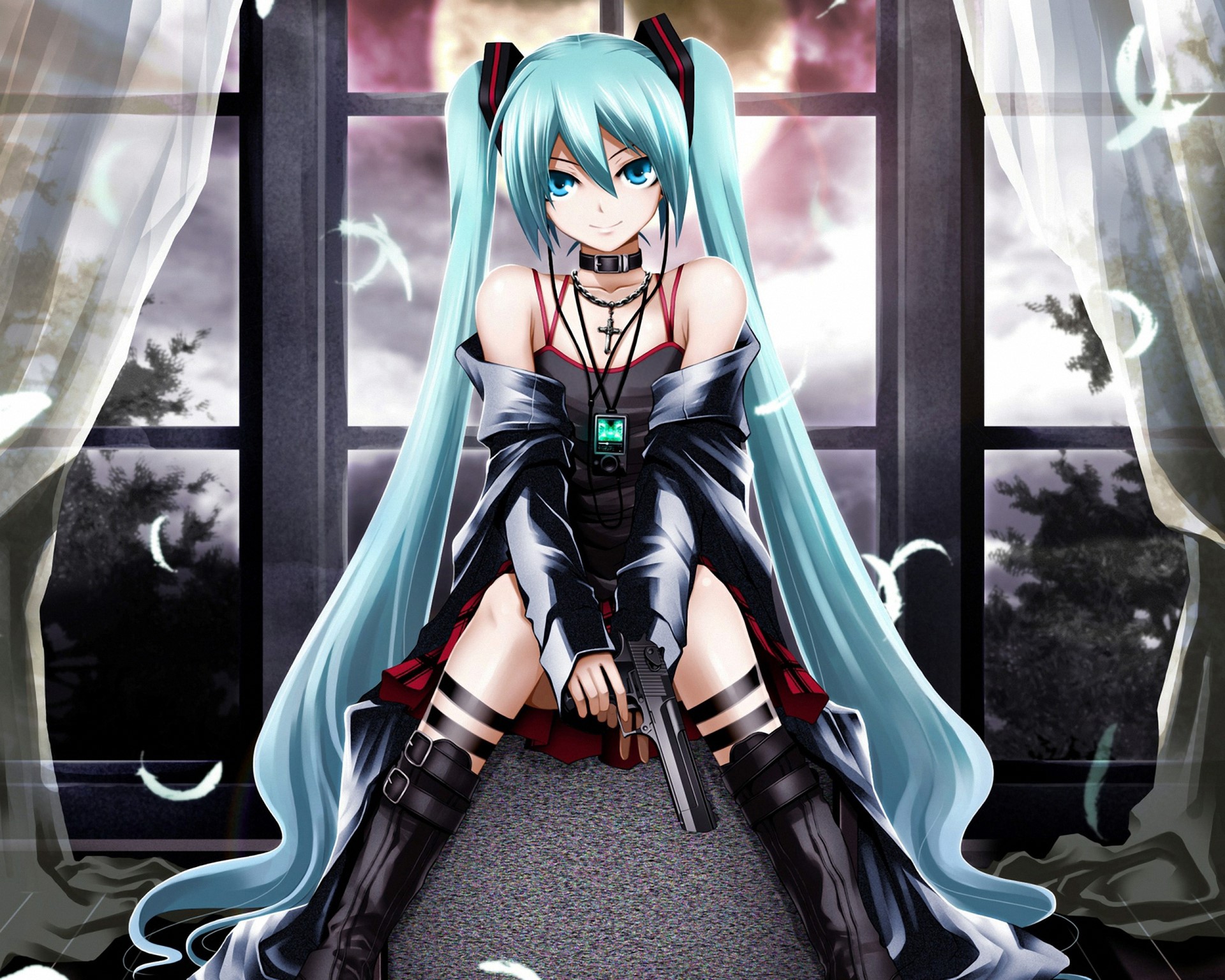 Hatsune Miku with a Gun HD Wallpaper