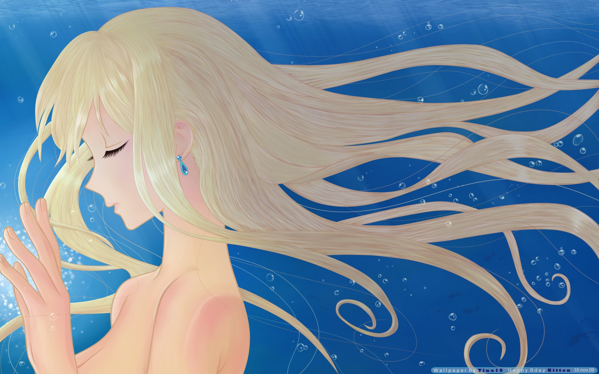 Girl with blonde hair underwater HD Wallpaper