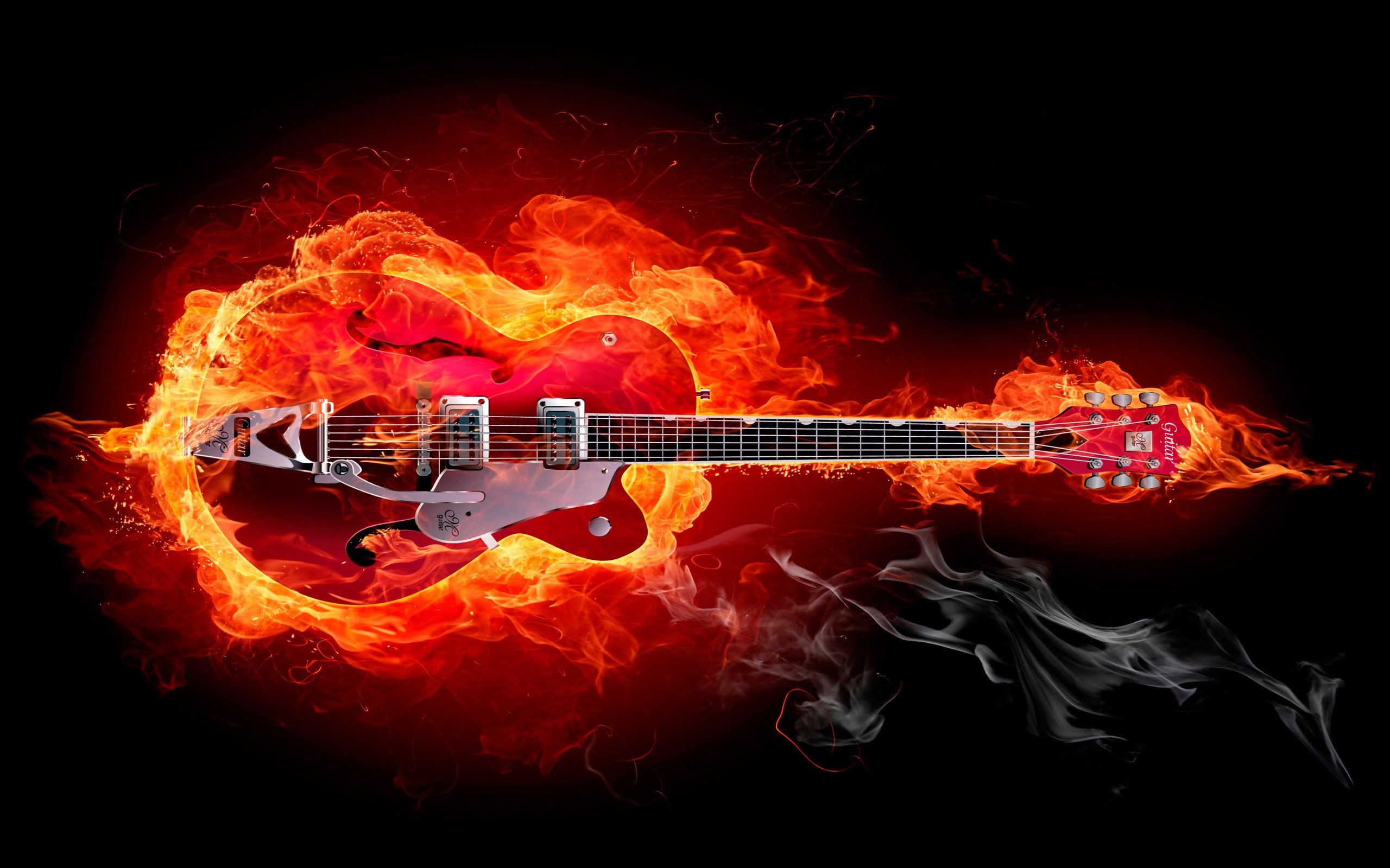 Red electric guitar engulfed in flames HD Wallpaper
