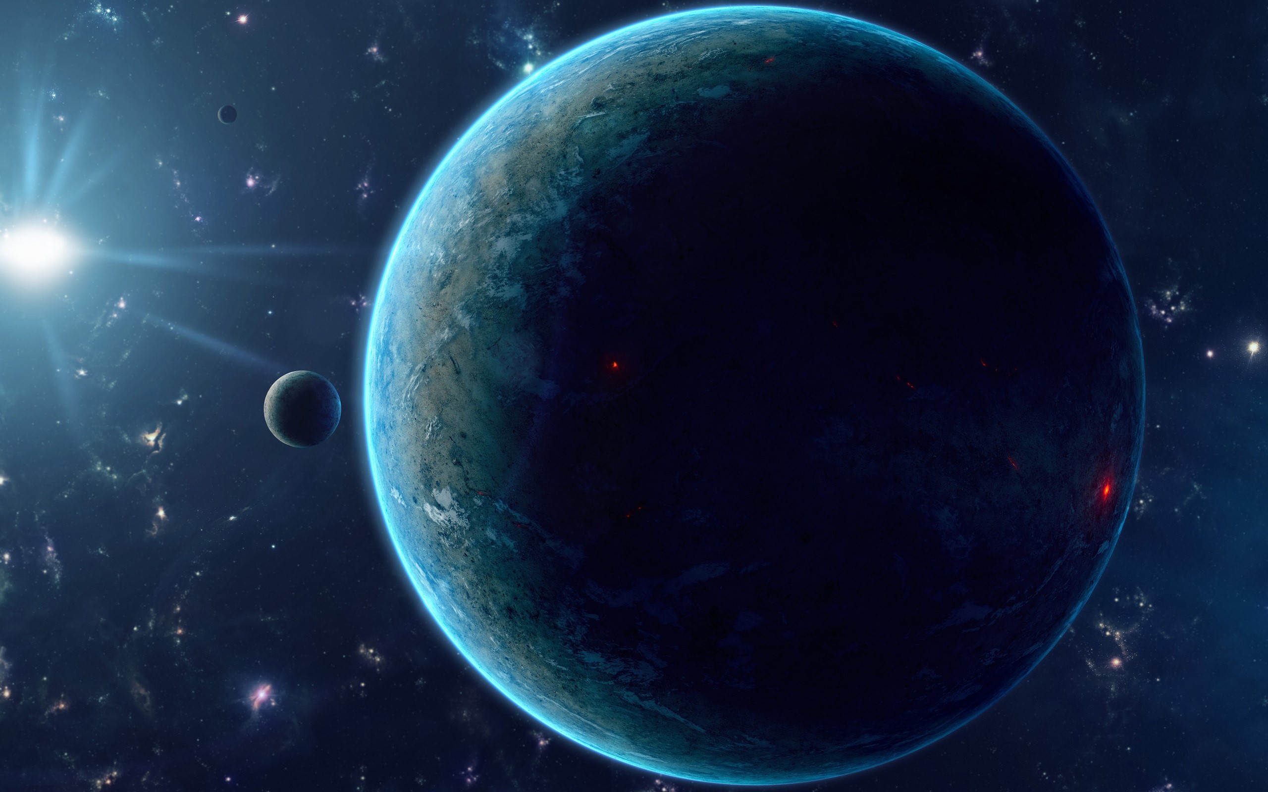 Planets in deep space with a bright star HD Wallpaper