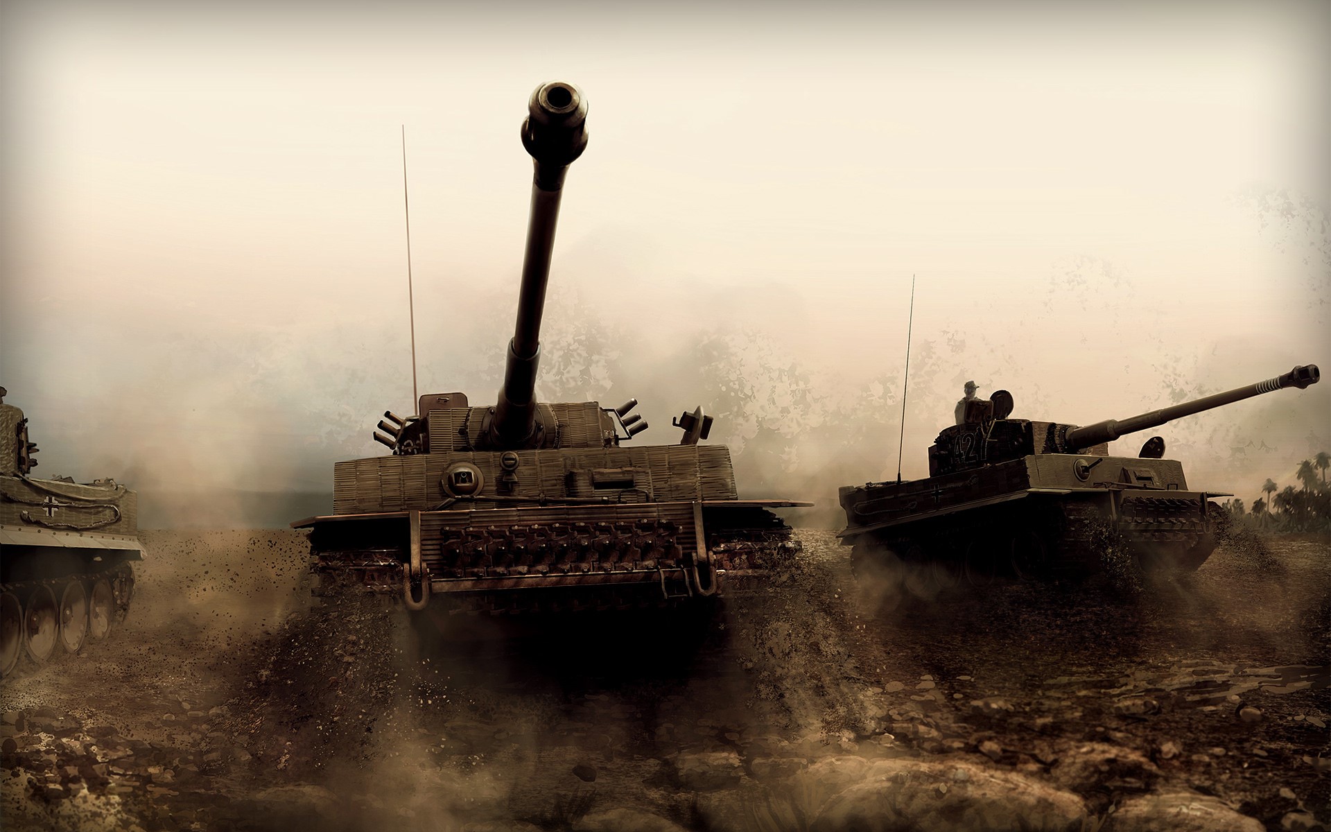 Tiger tanks in a dusty battlefield HD Wallpaper