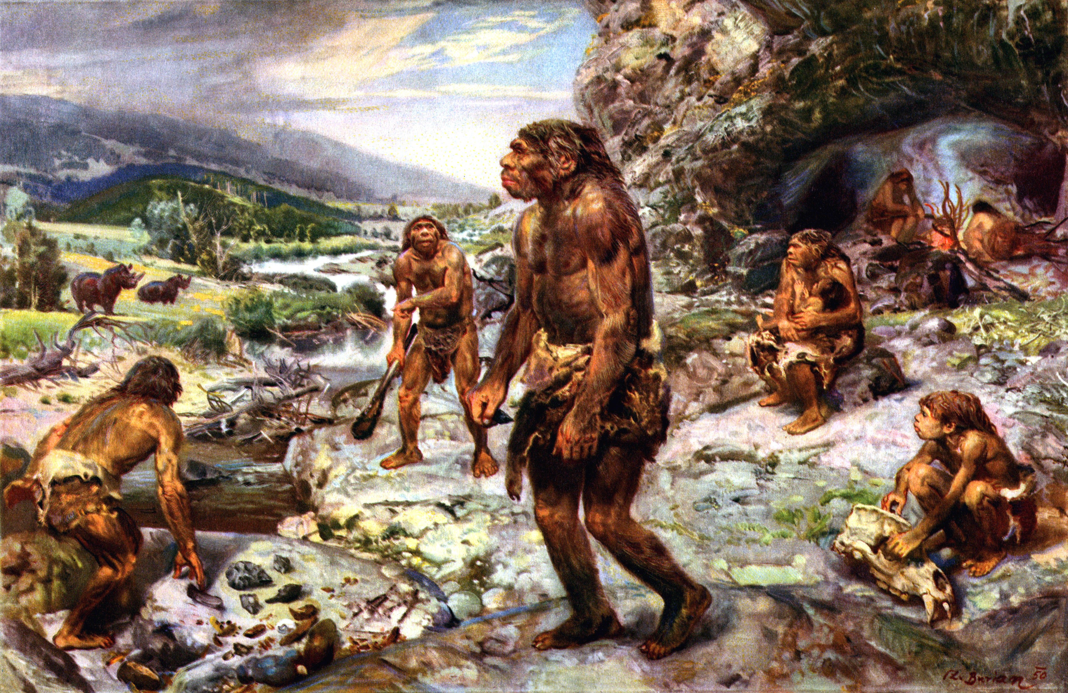 Neanderthal encampment by Zdenek Burian HD Wallpaper