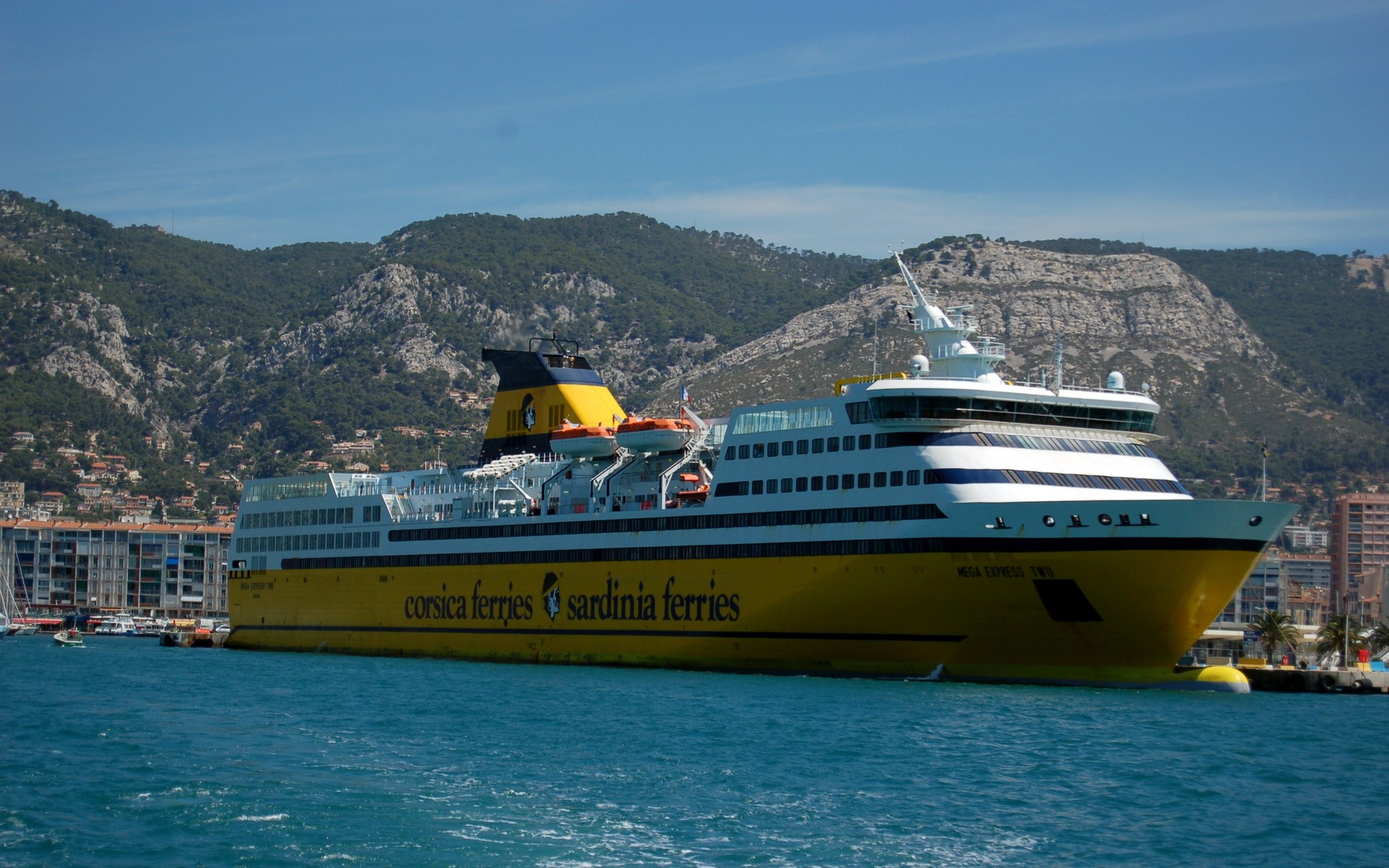 Corsica Ferries and Sardinia Ferries ship in harbor HD Wallpaper