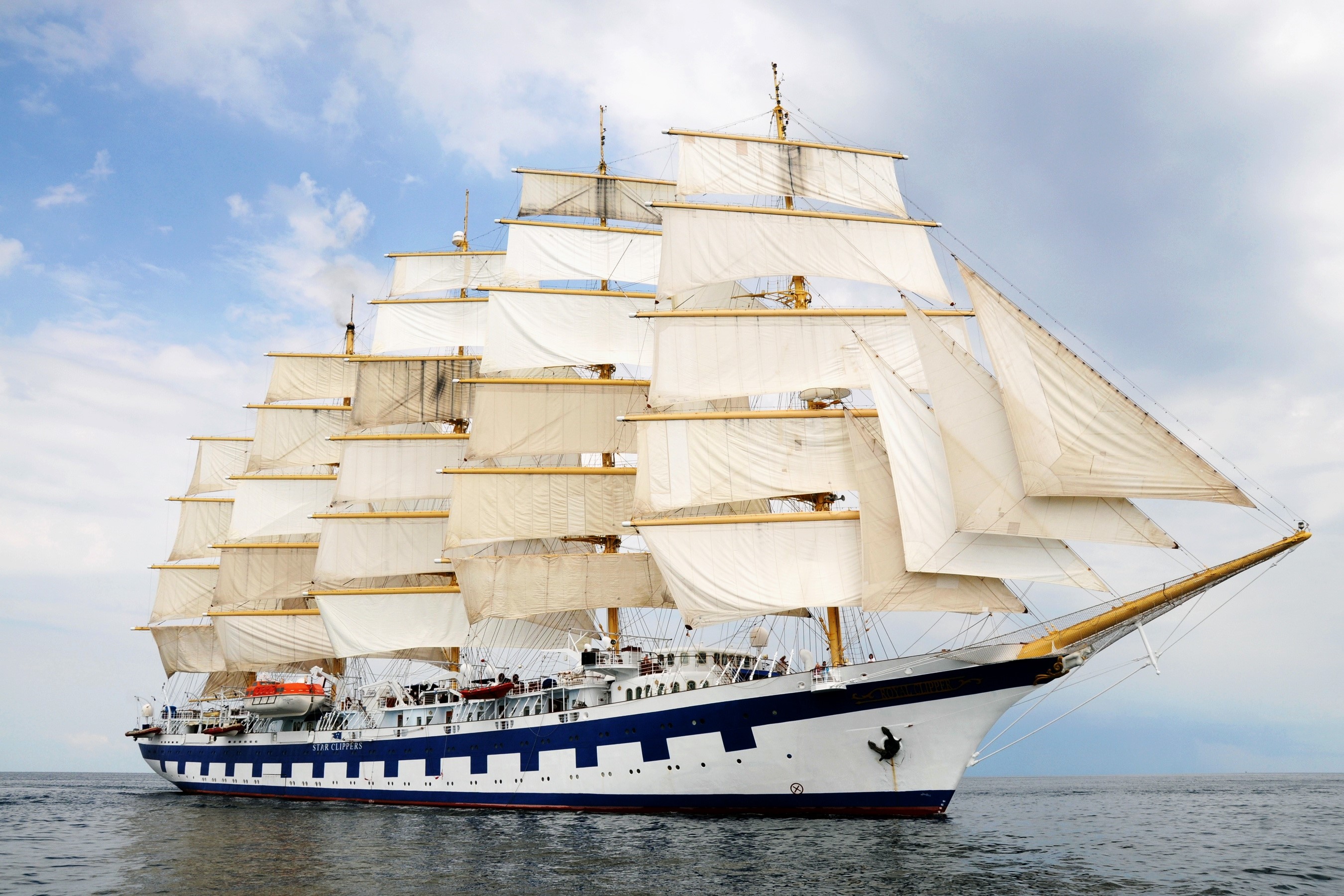 Tall Ship with Full Sails on the Water HD Wallpaper