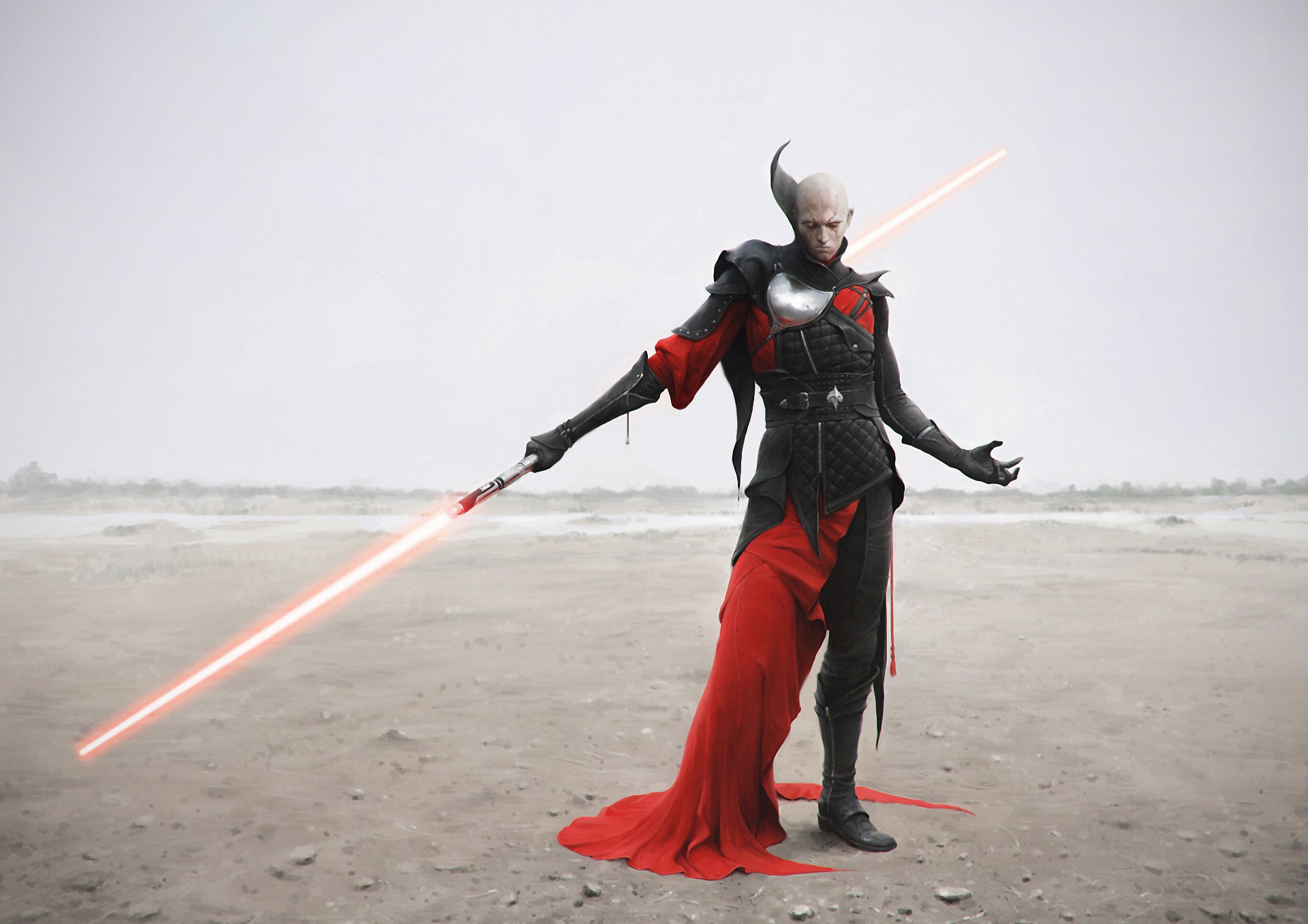 Darth Maul from Star Wars with a lightsaber HD Wallpaper